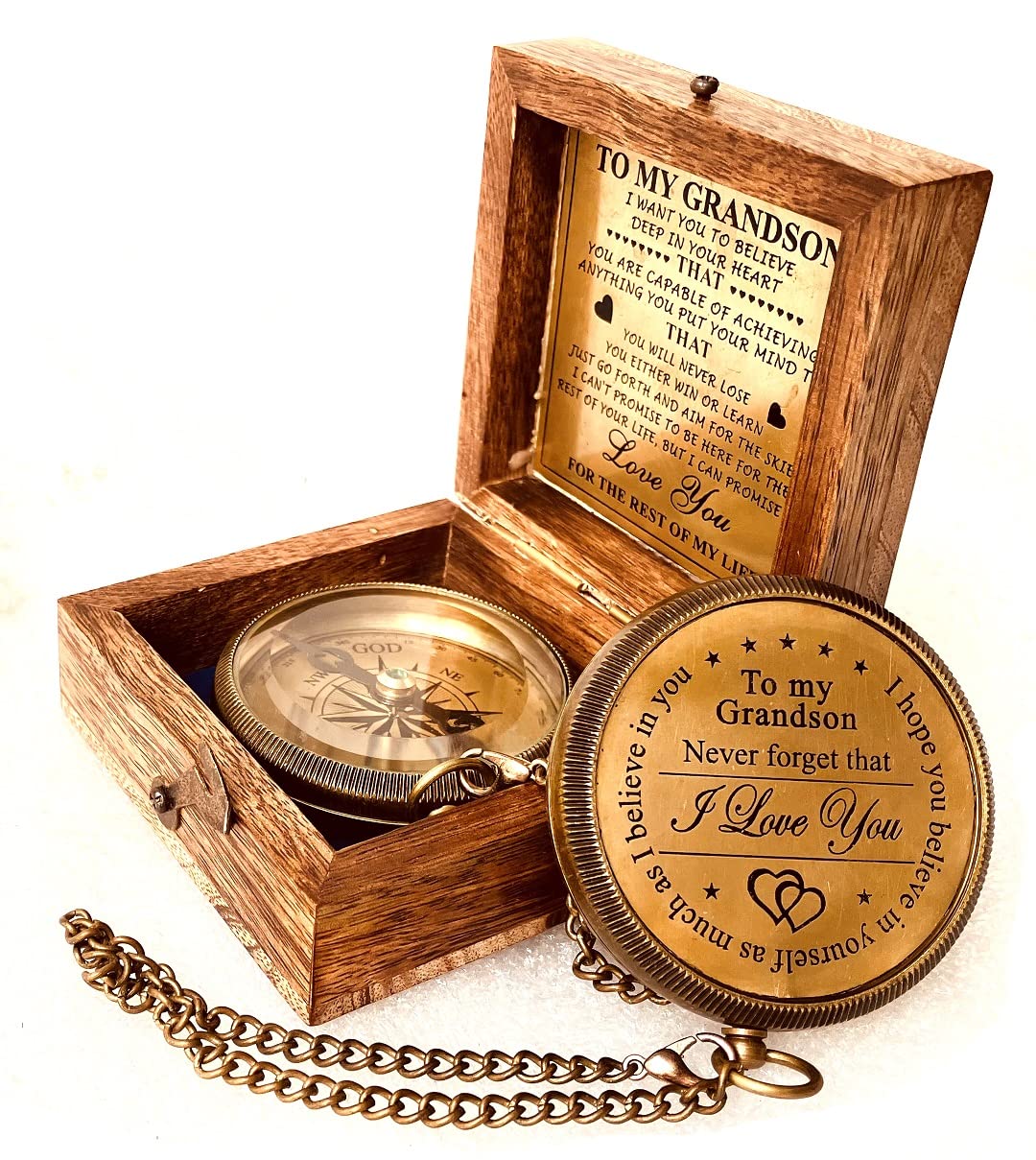 Gift for Grandson Brass Compass Engraved Quote - ALADEAN Official Imagery - 1