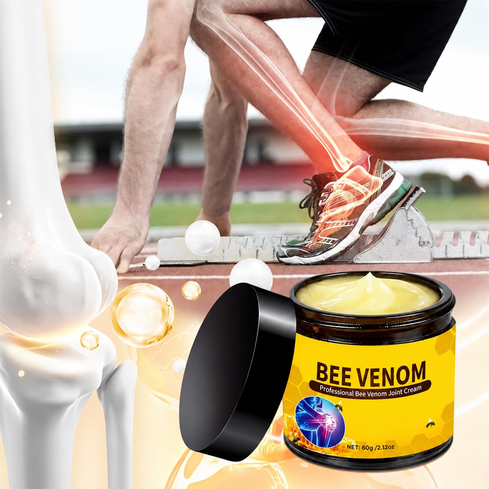 huatinent 2Pcs Bee Venom Cream,Bee Venom Relief Bone Healing Cream,Professional Bee Venom Joint Cream,For Back,Knee,Hands,Neck,Feet,All Skin Types