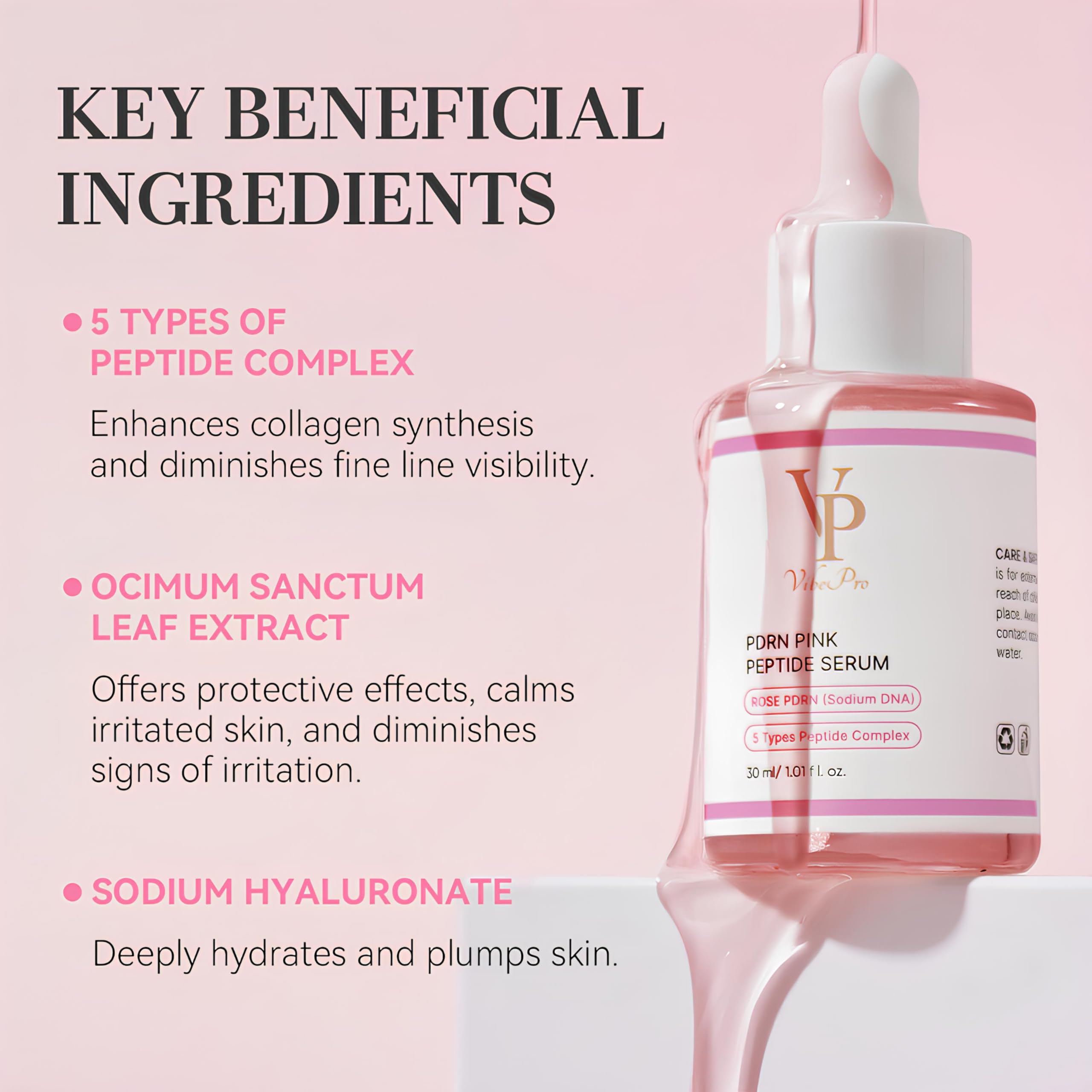 VP VibePro PDRN Pink Peptide Facial Serum, Lightweight Hydrating - VibePro
