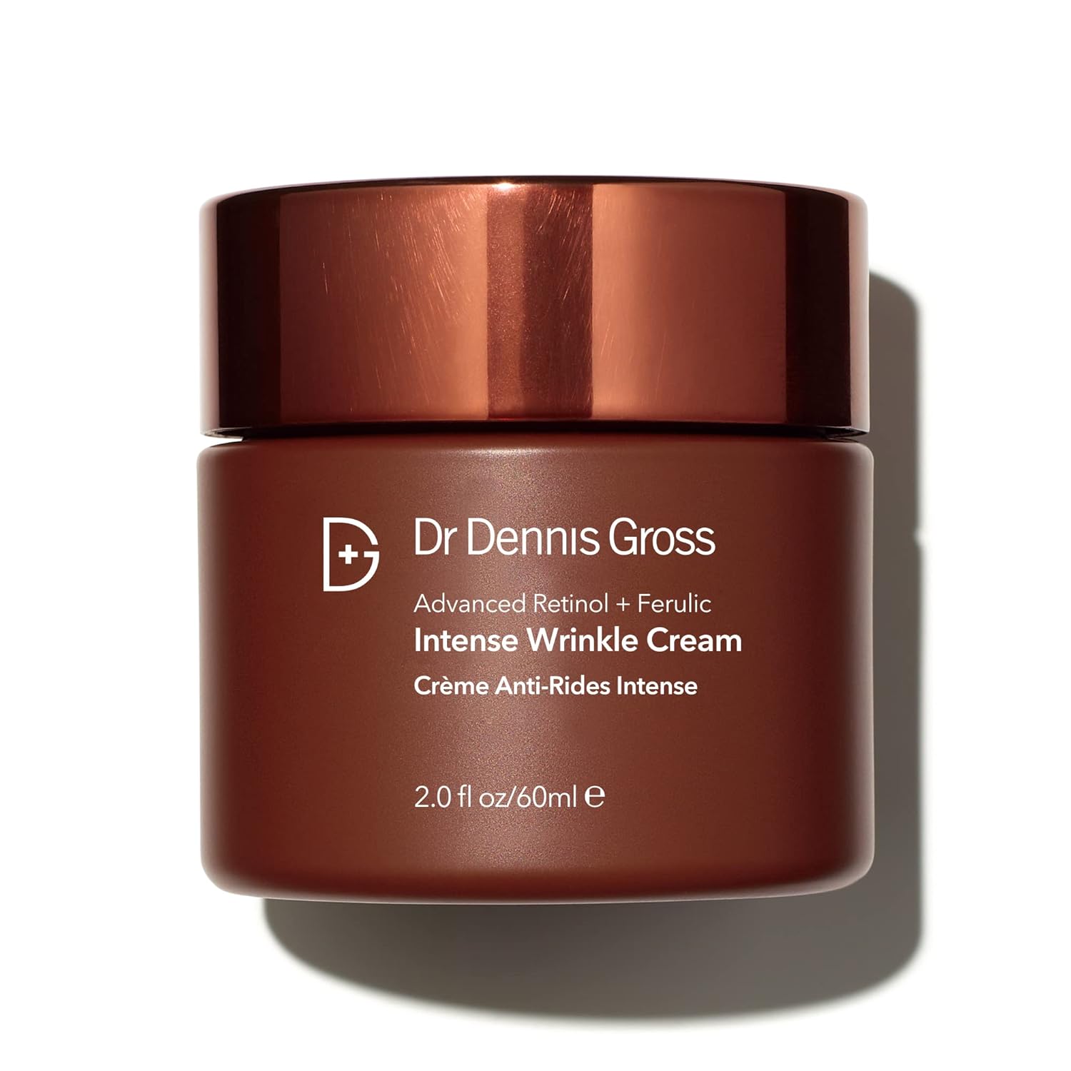 Dr Dennis Gross Advanced Retinol and Ferulic Wrinkle Cream jar with hydrating formula and sleek packaging, close-up view.