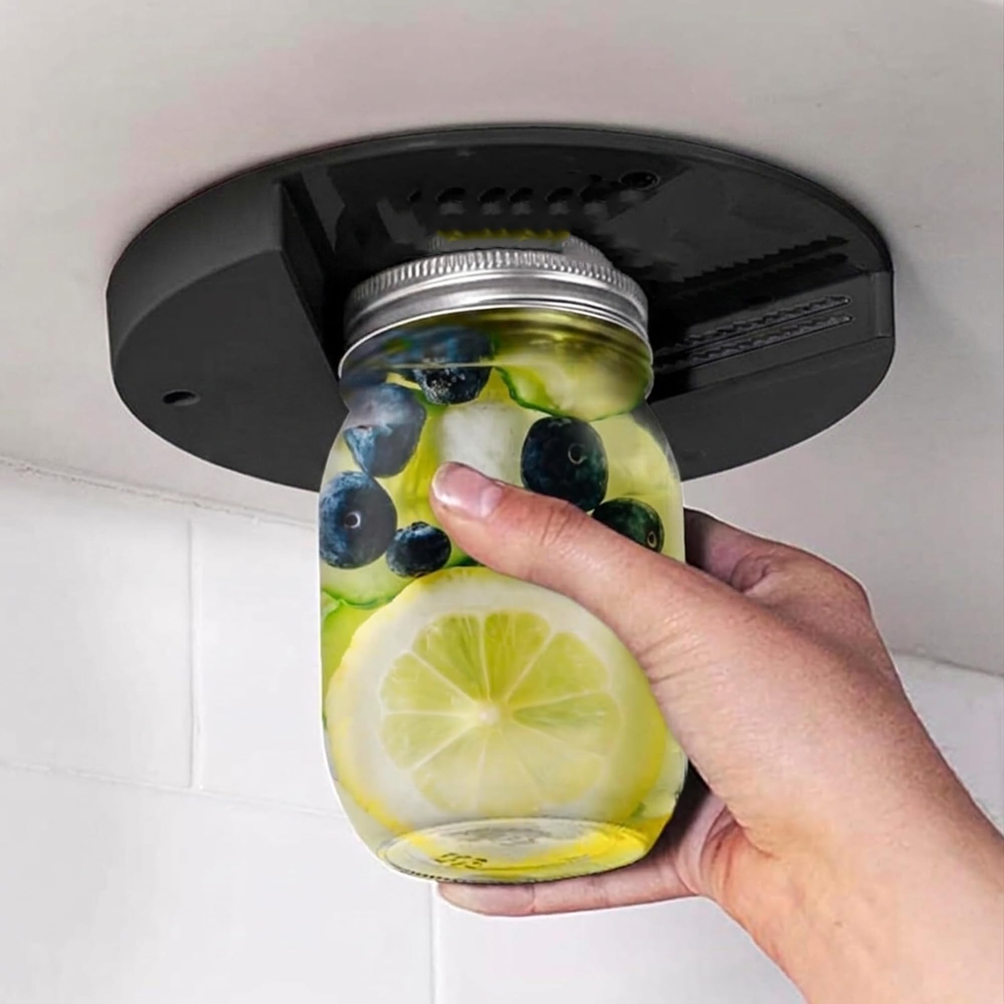 Under Cabinet Jar Opener for Weak Hands & Seniors - V-Shape Lid - Product Imagery
