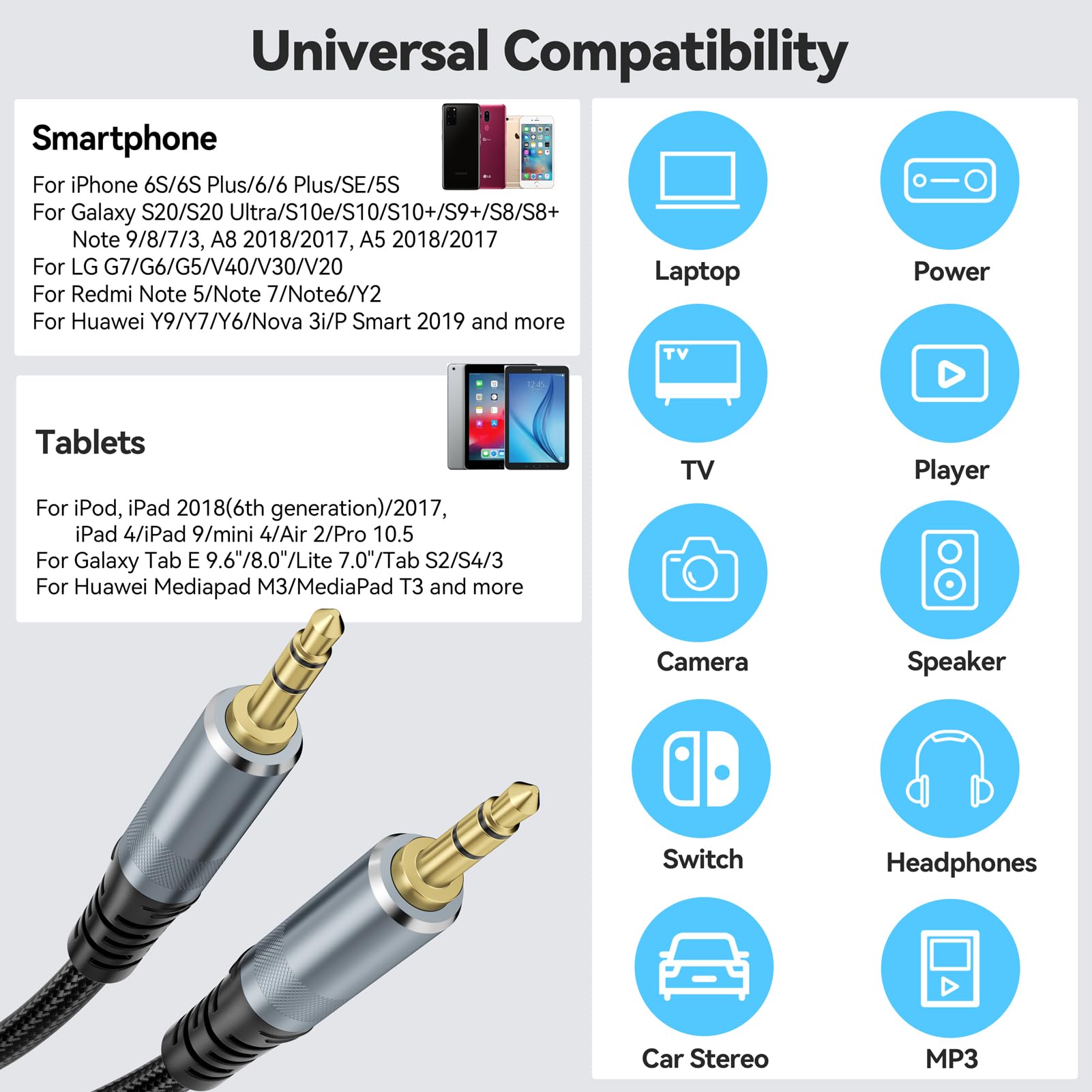 CLAVOOP AUX Cable 15ft Long 3.5mm Audio Aux Cord Male to Male Bra by CLAVOOP - Angle View 6