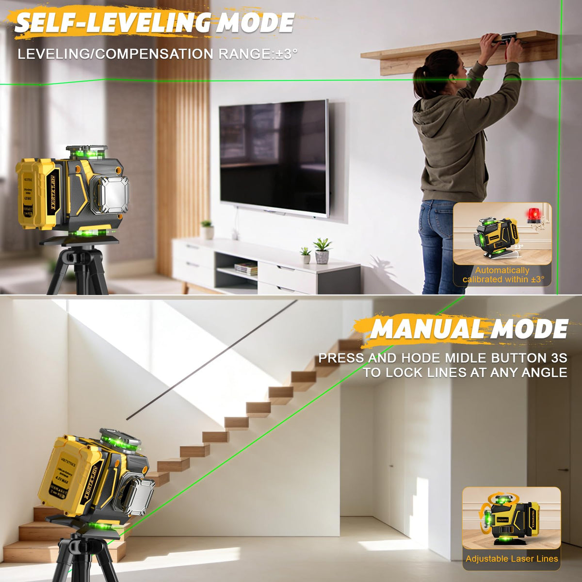Laser Level with Tripod Laser Level 16 Lines 4 360 Self - VOLTSTRIKE Official Imagery - 3
