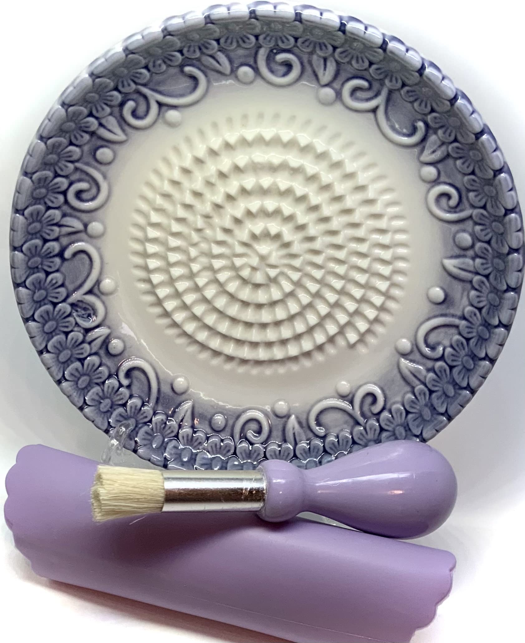 Premium Ceramic Garlic Grater Plate Set - Purple Embossed - Product Imagery