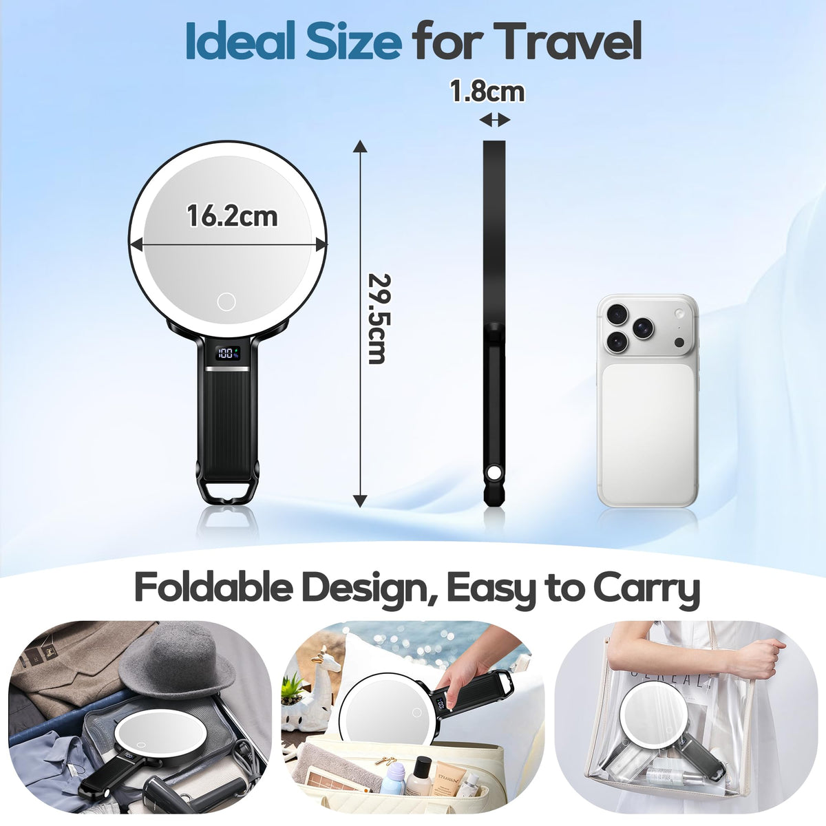 30X Travel Magnifying Mirror with Light Height Adjustable - MOMOKUBA Official Imagery - 3