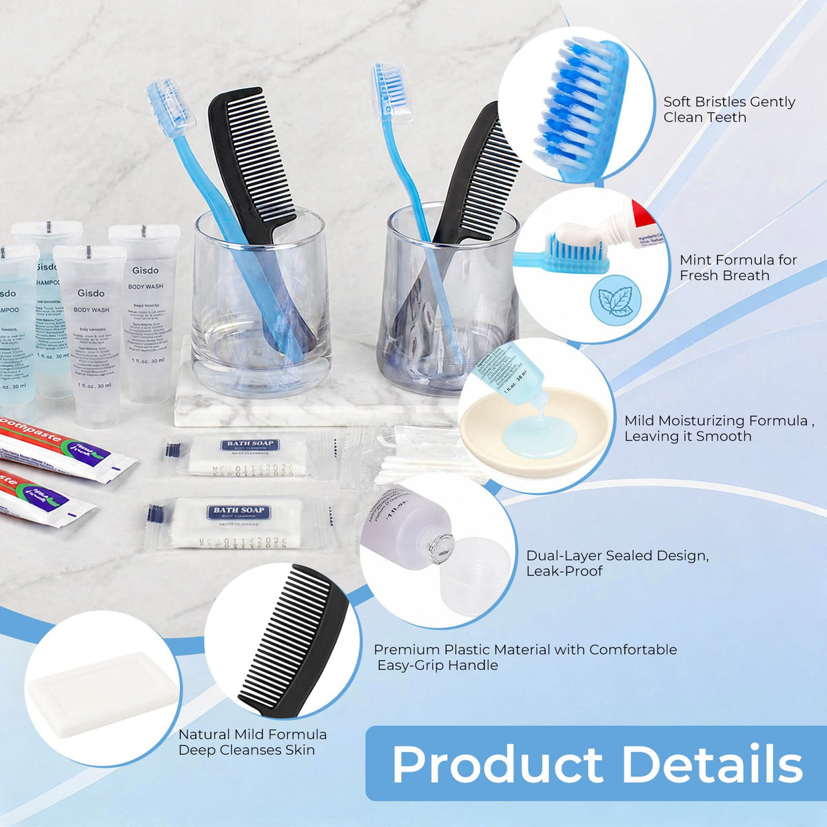 20 Sets Disposable Travel Toiletry Kit Bulk Personal Hygiene - Gisdo Official Imagery - 4