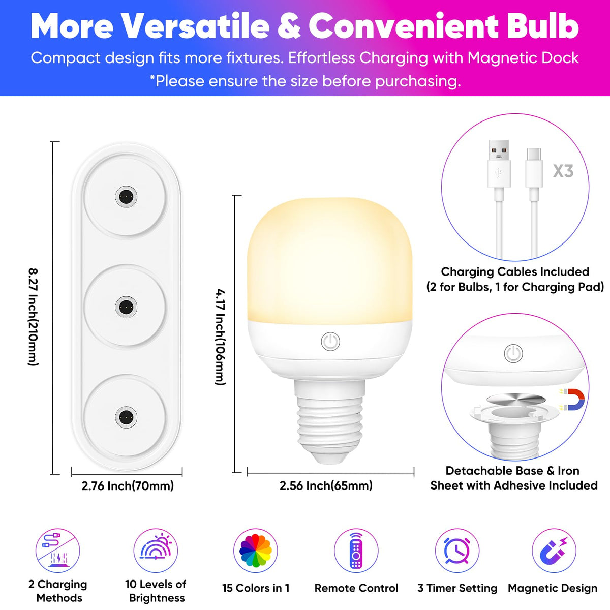 Rechargeable Battery Operated Light Bulb Set with 3 in 1 - Yochoice Official Imagery - 7