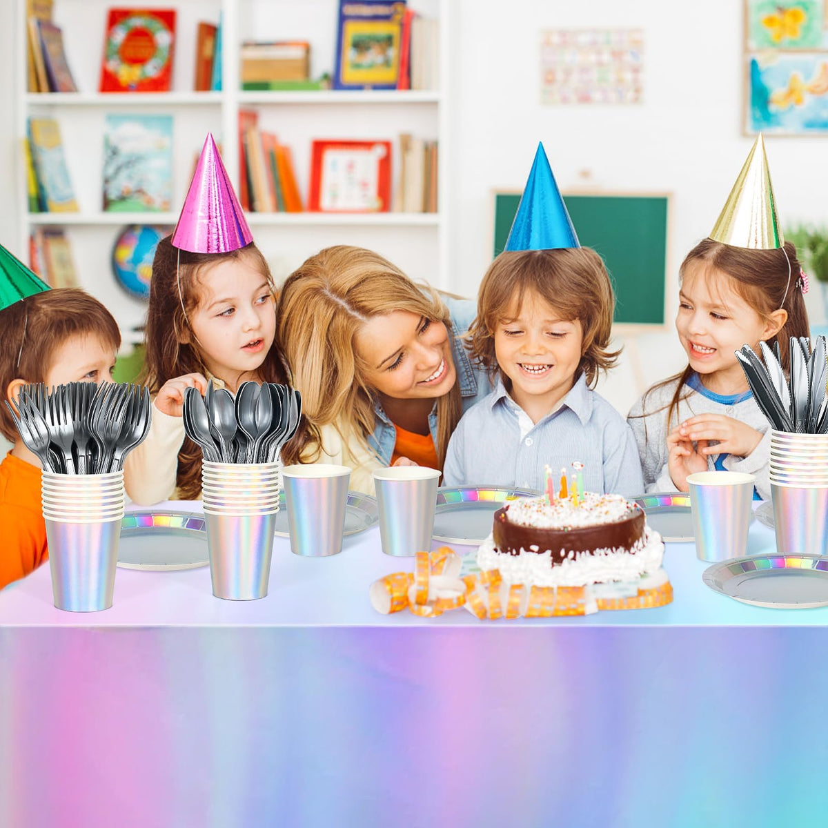 Iridescent Party Decorations 132 Pcs Disposable Iridescent - Childom Official Imagery - 5