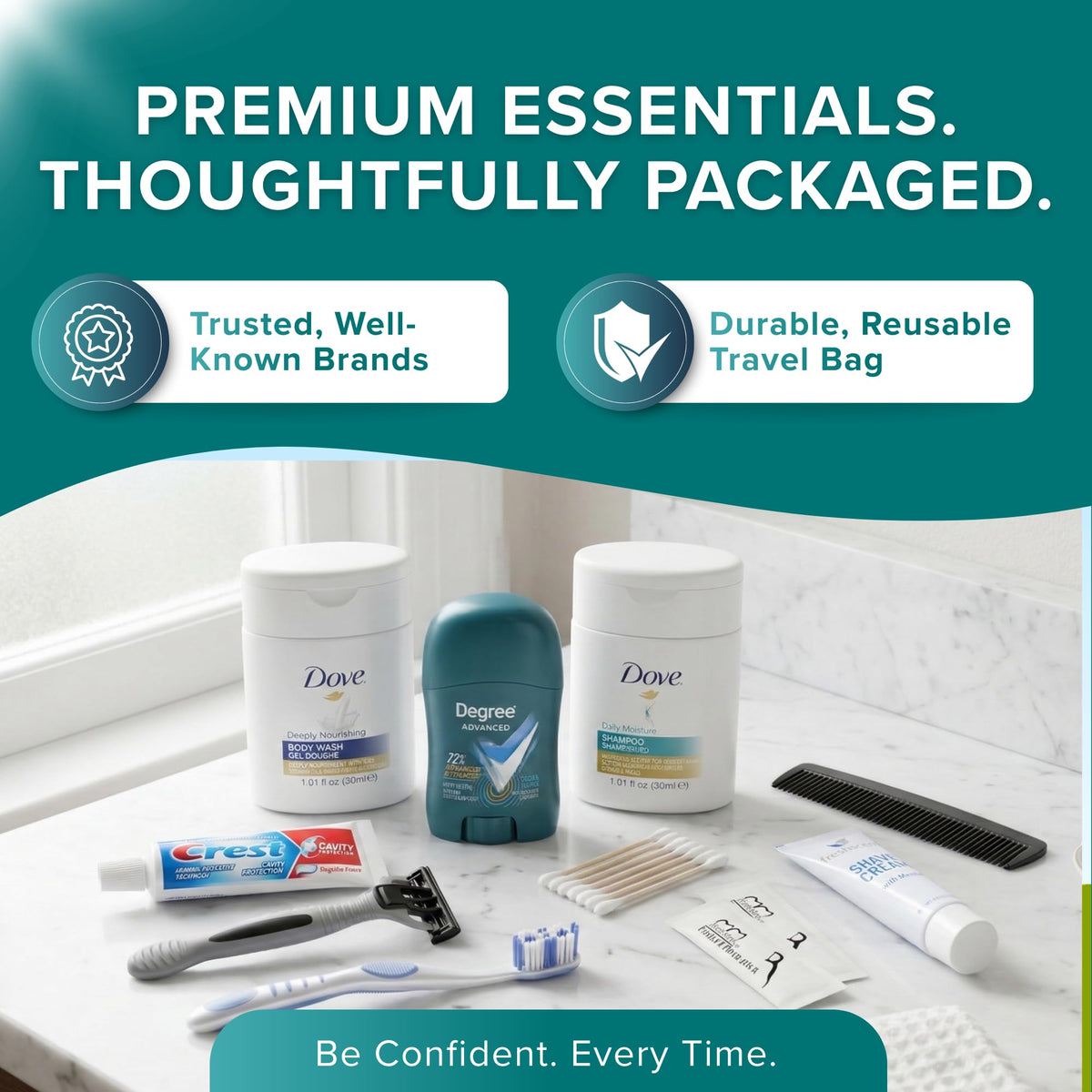 Bulk Hygiene Kits for Men Premium Name Brand Care Package - TREKTOTE Official Imagery - 4