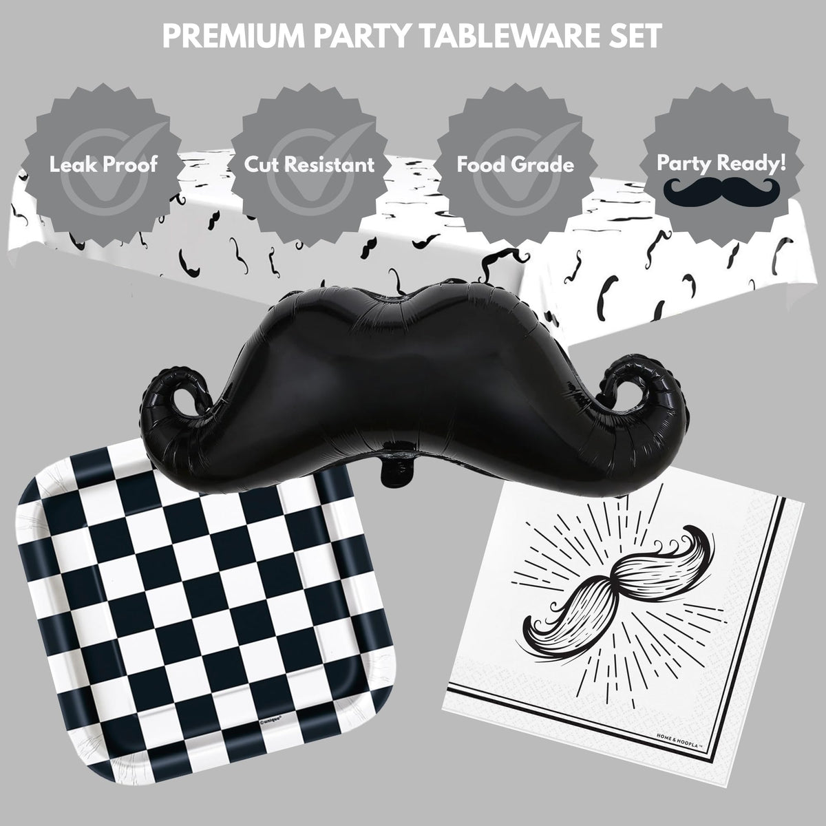 Mustache Party Supplies Set 7 Dessert Plates Napkins Table - HOME & HOOPLA Official Imagery - 5
