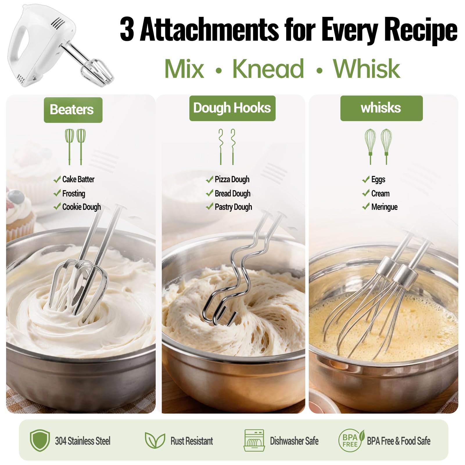 WEPSEN 5-Speed Electric Hand Mixer, 4 Large Mixing Bowls Set, Han by WEPSEN - Angle View 5
