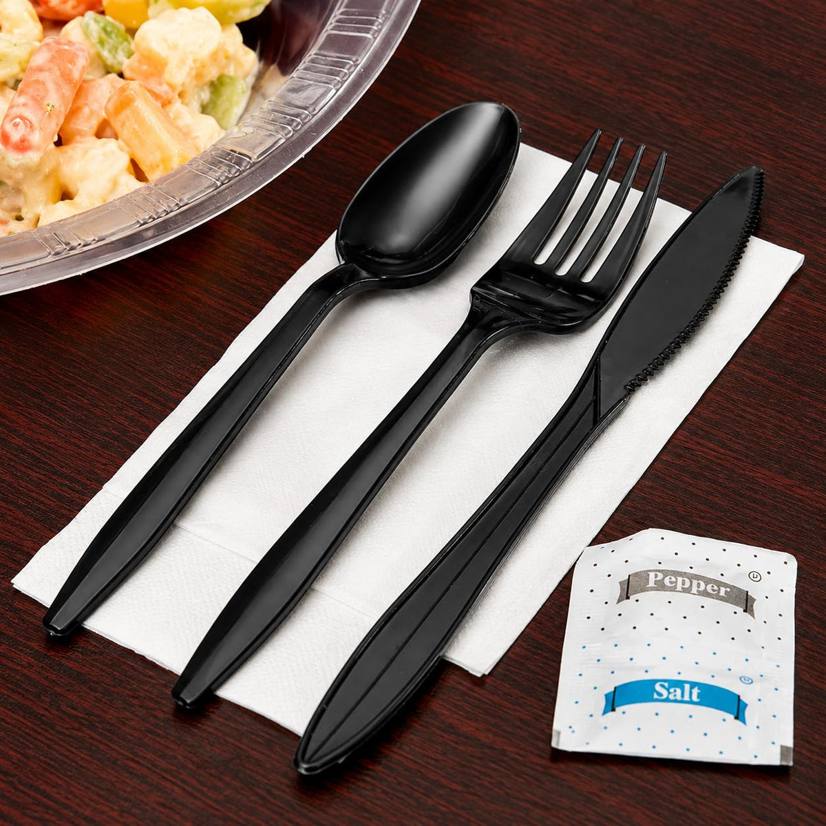 KitchenDine 100 Pack Medium Weight Wrapped Black Plastic - KitchenDine Official Imagery - 6