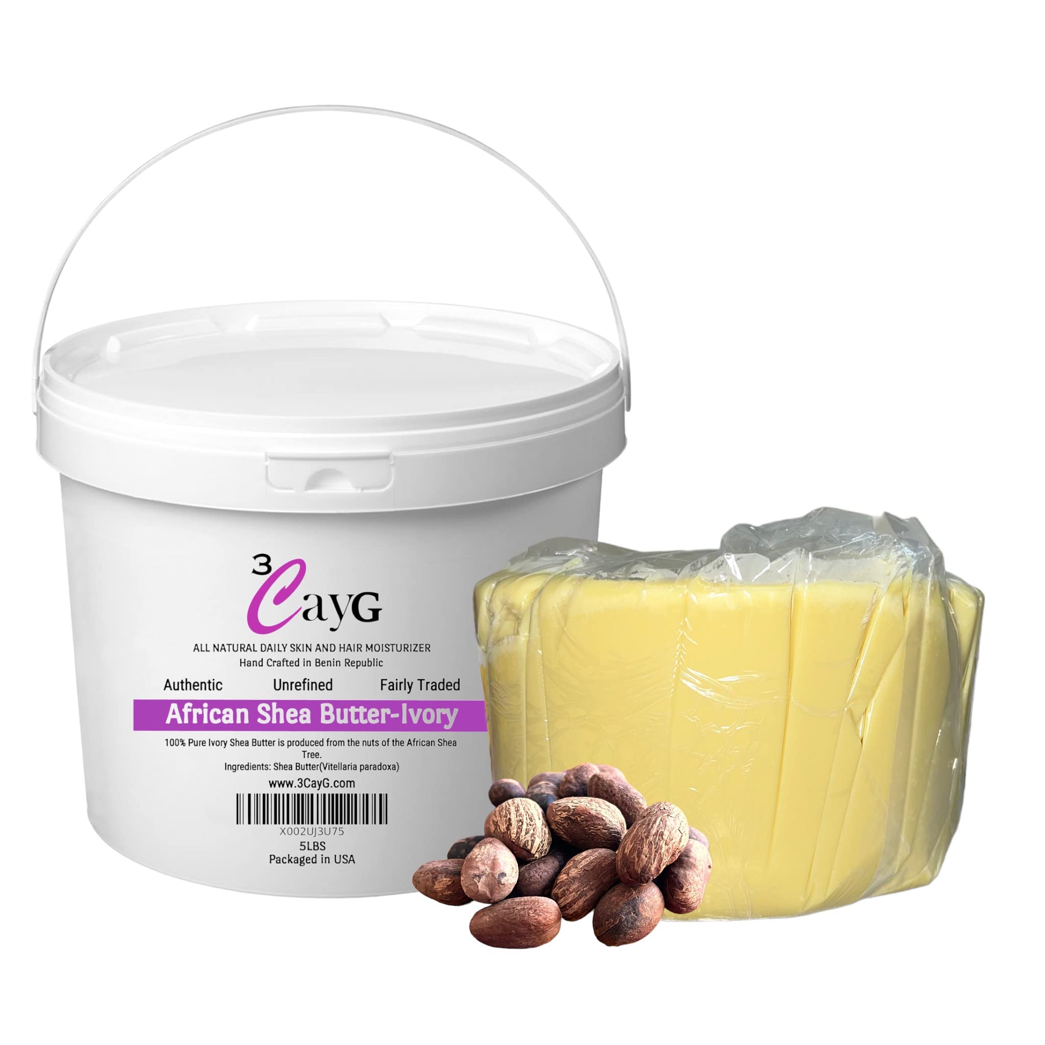 3CAYG Raw Organic Ivory Shea Butter 5LB Pail Clean Ready to Use - Product Imagery
