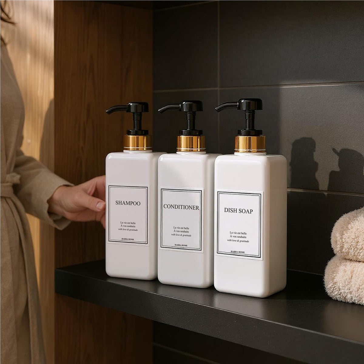 Modern Gold Design Shampoo and Conditioner Dispenser - HARRA HOME Official Imagery - 7