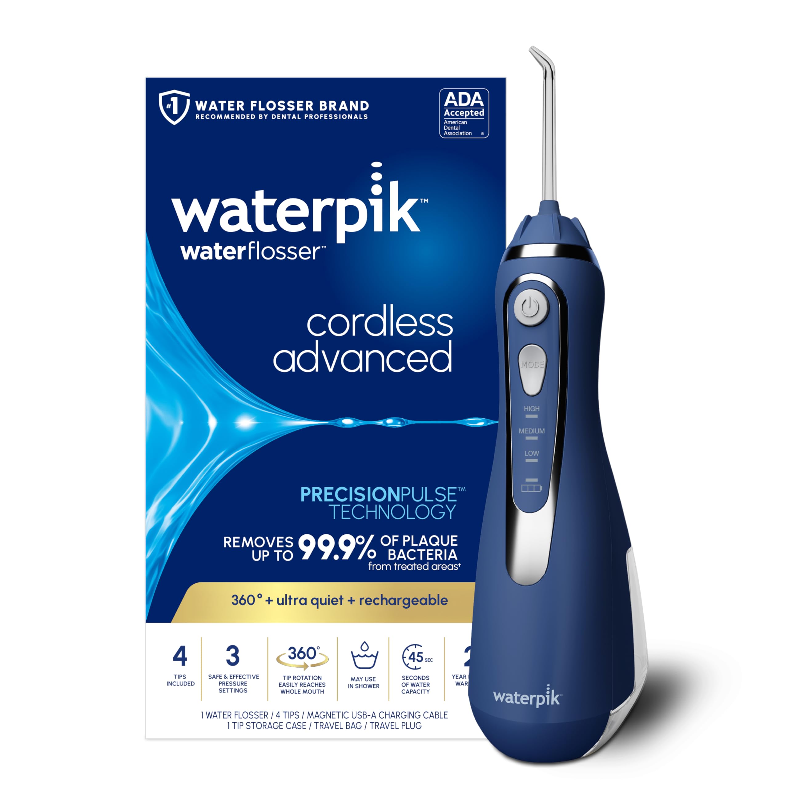 Waterpik Cordless Advanced Portable Water Flosser, Rechargeable, Blue - Waterpik Official Product View 1