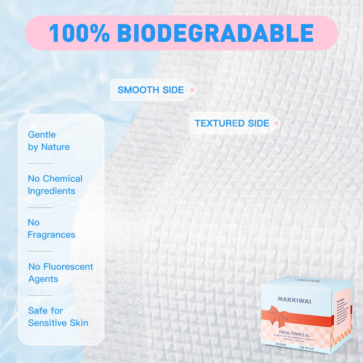 XL Face Towels Plant Fiber Makeup Wipes 2 Pack 100 Count - MAKKIWAI Official Imagery - 5