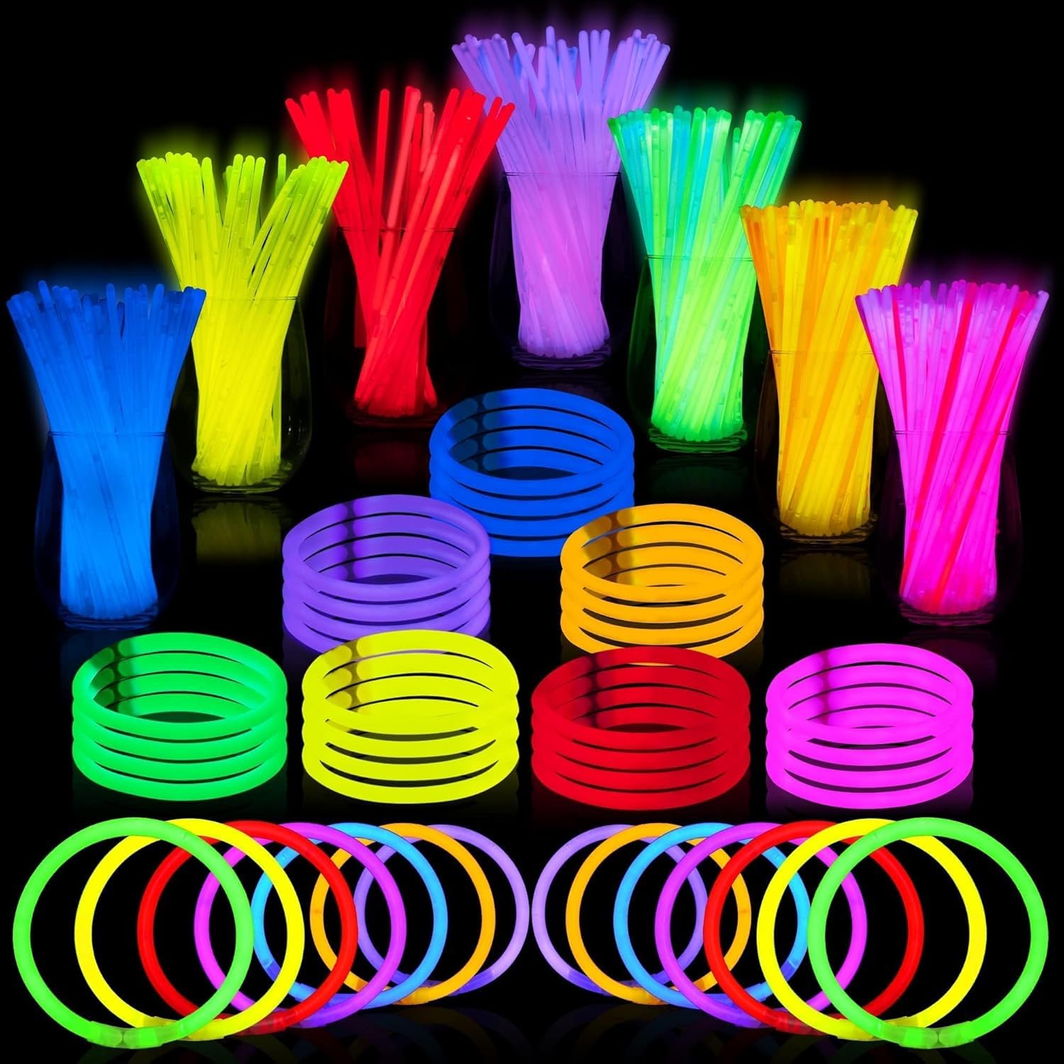JOYIN 100 Pcs 8" Glow sticks Bulk Party Favors Pack, Neon Glow - Product Imagery