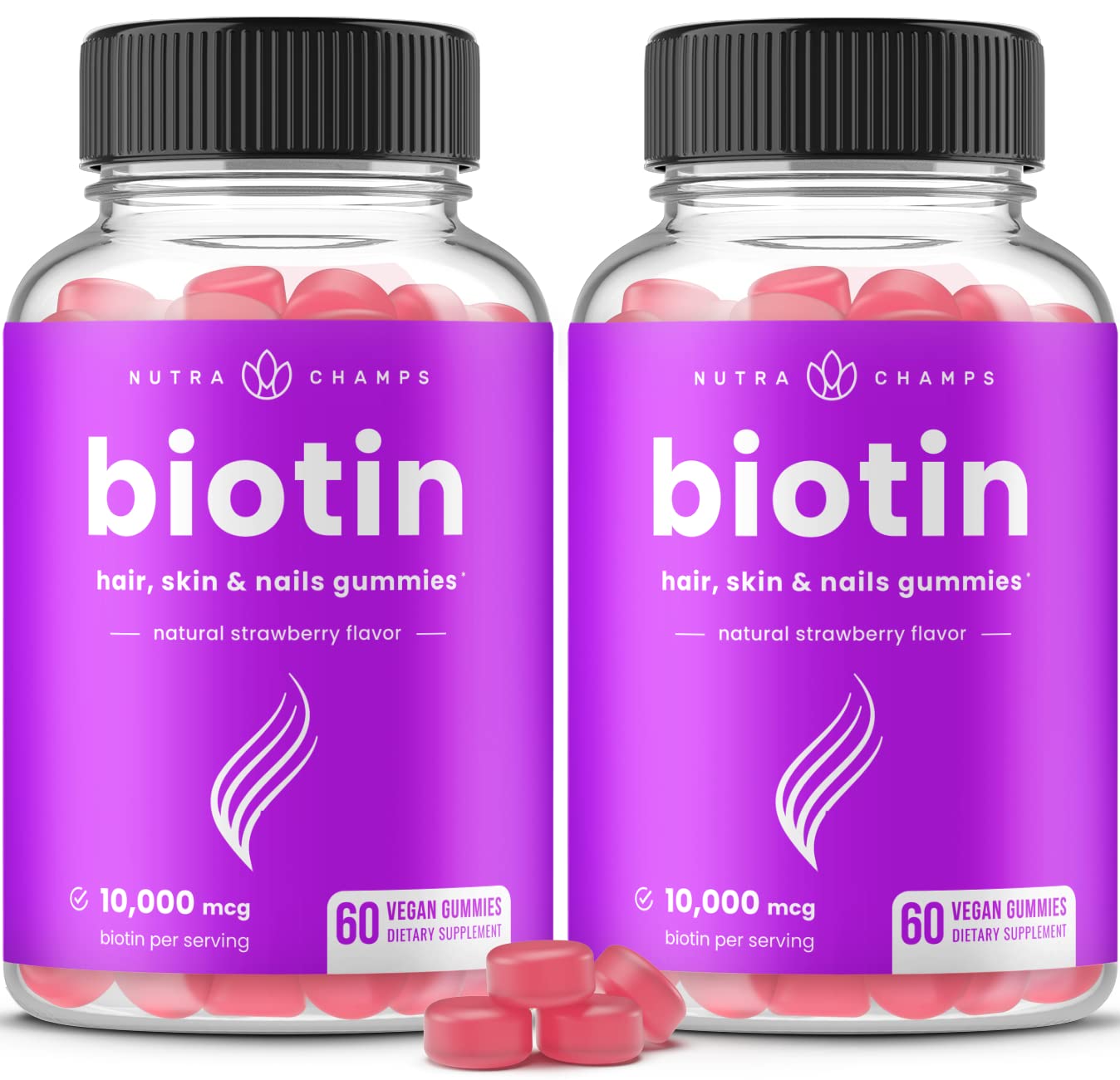 NutraChamps Biotin Gummies 10 000mcg for Healthy Hair Skin - NutraChamps Official Imagery - 2