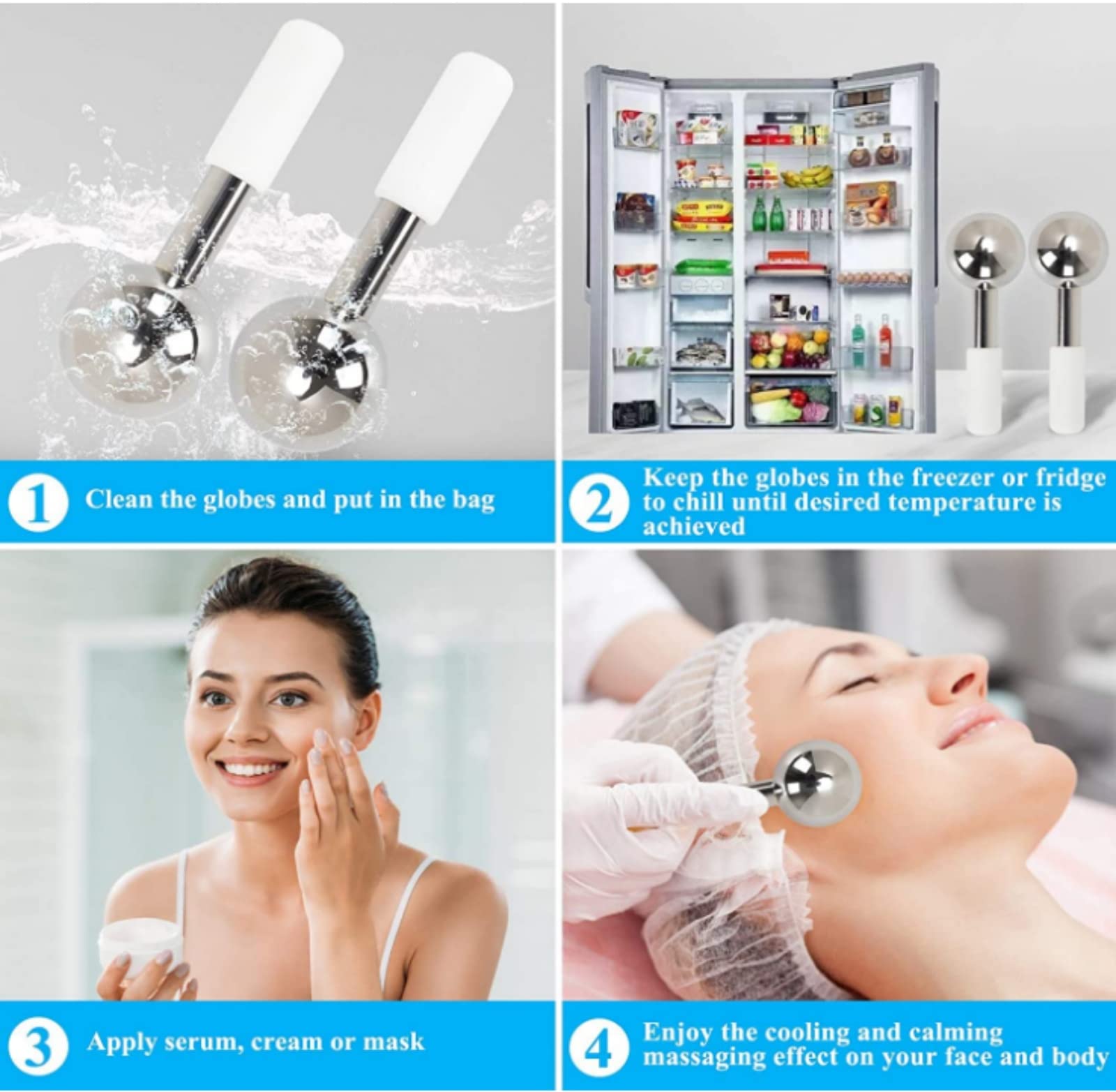 brakverla Facial Ice Globes and Roller, Cooling Massager for Face, Eyes and Neck, Cryotherapy Treatment for Puffiness, Dark Circles and Wrinkles (Rose)