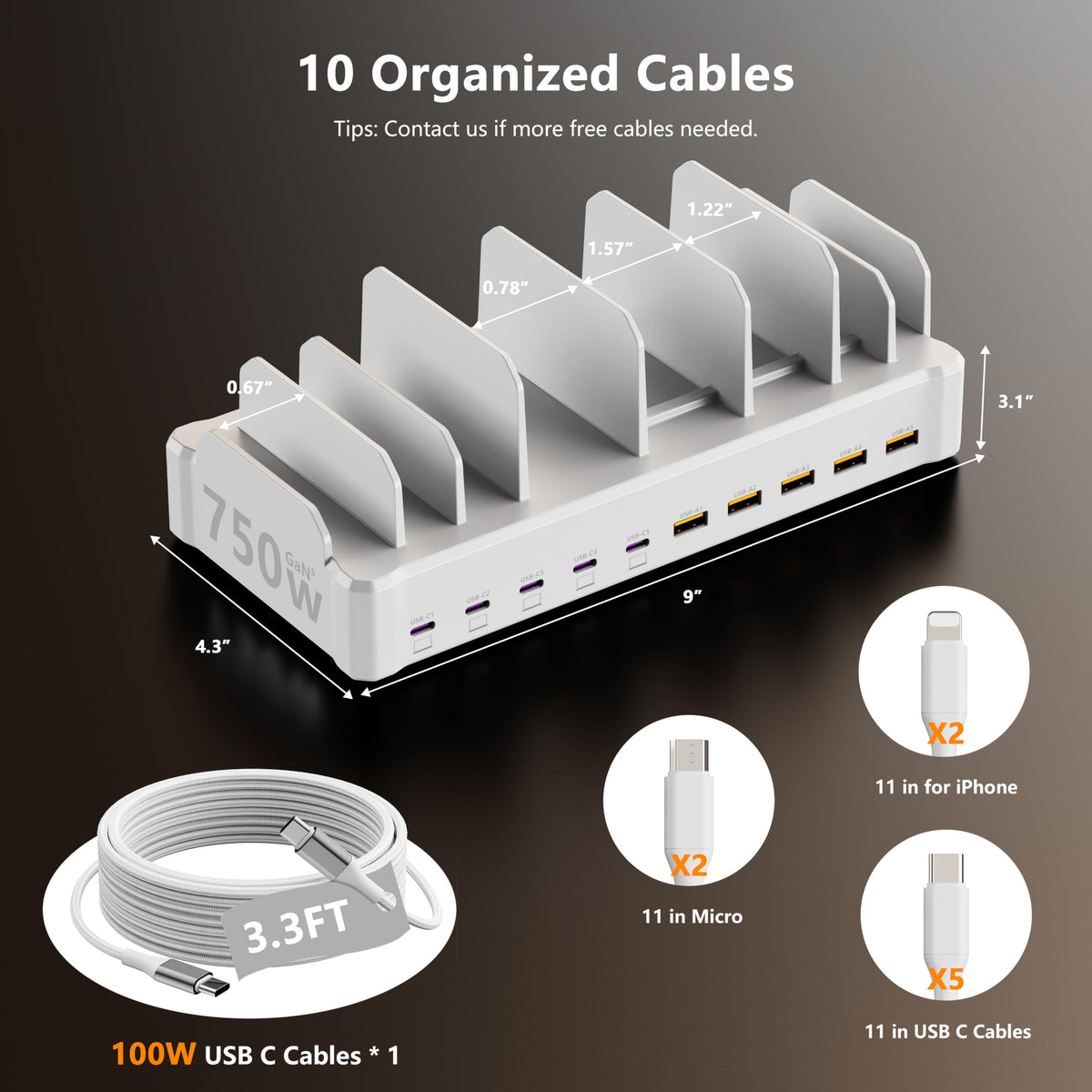 750W Charging Station for Multiple Devices Zobirez 10 Port - zobirez Official Imagery - 6