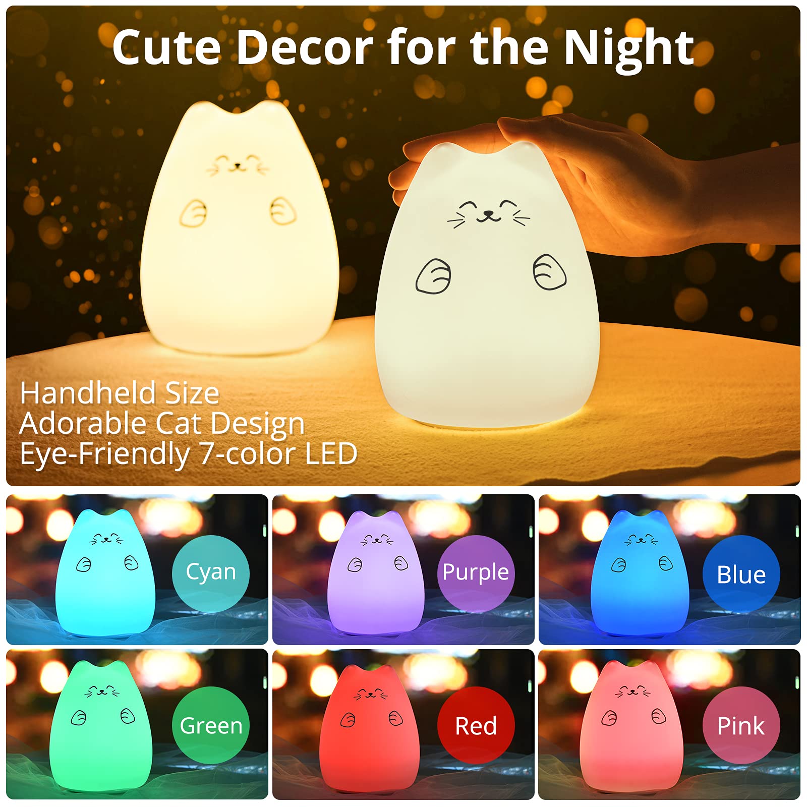 GoLine Cute Kawaii Kids Night Lights for Room Decor - Cat Lamp for Kid - View 3