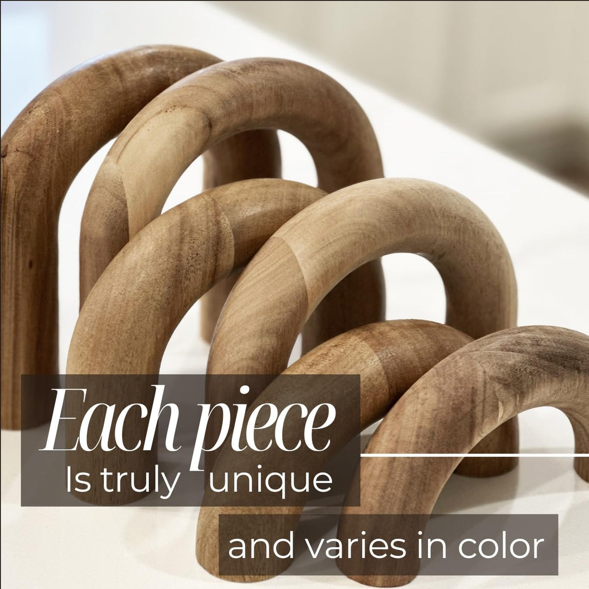 Wooden Arch Decor Set of 3 Acacia Wood Modern Decorative - Product Elevations Official Imagery - 3