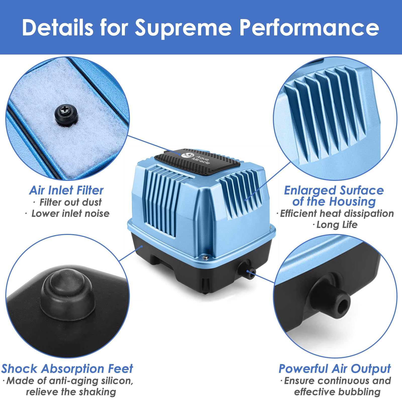 AquaMiracle Super Powerful Linear Air Pump AP-60 Pond Aerator, 95 - AquaMiracle Official Product View 5