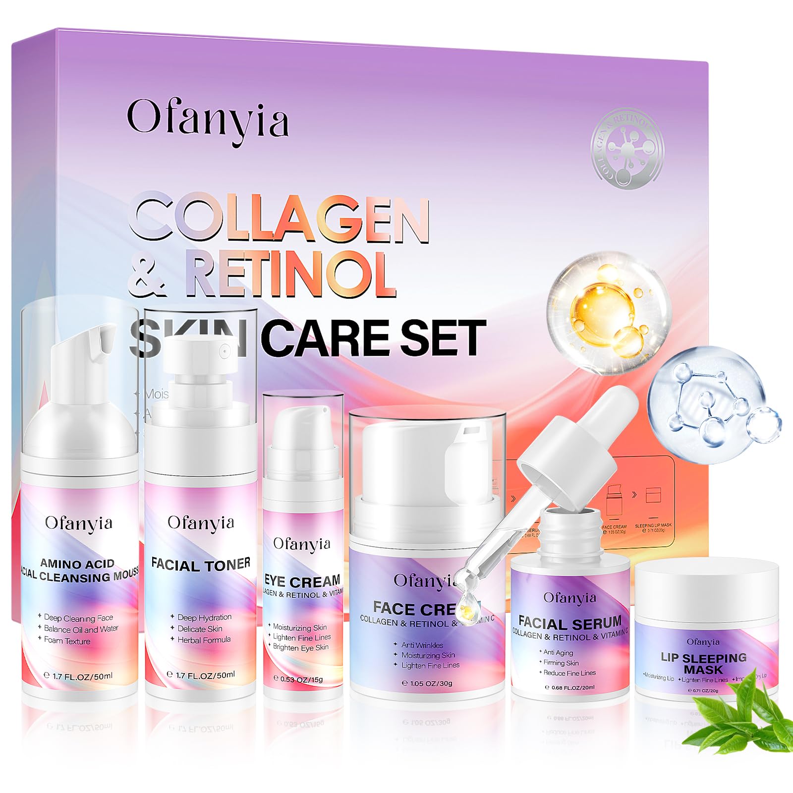Collagen Retinol Skincare Set, 6 Pcs Anti-Aging Skin Care Set - Ofanyia
