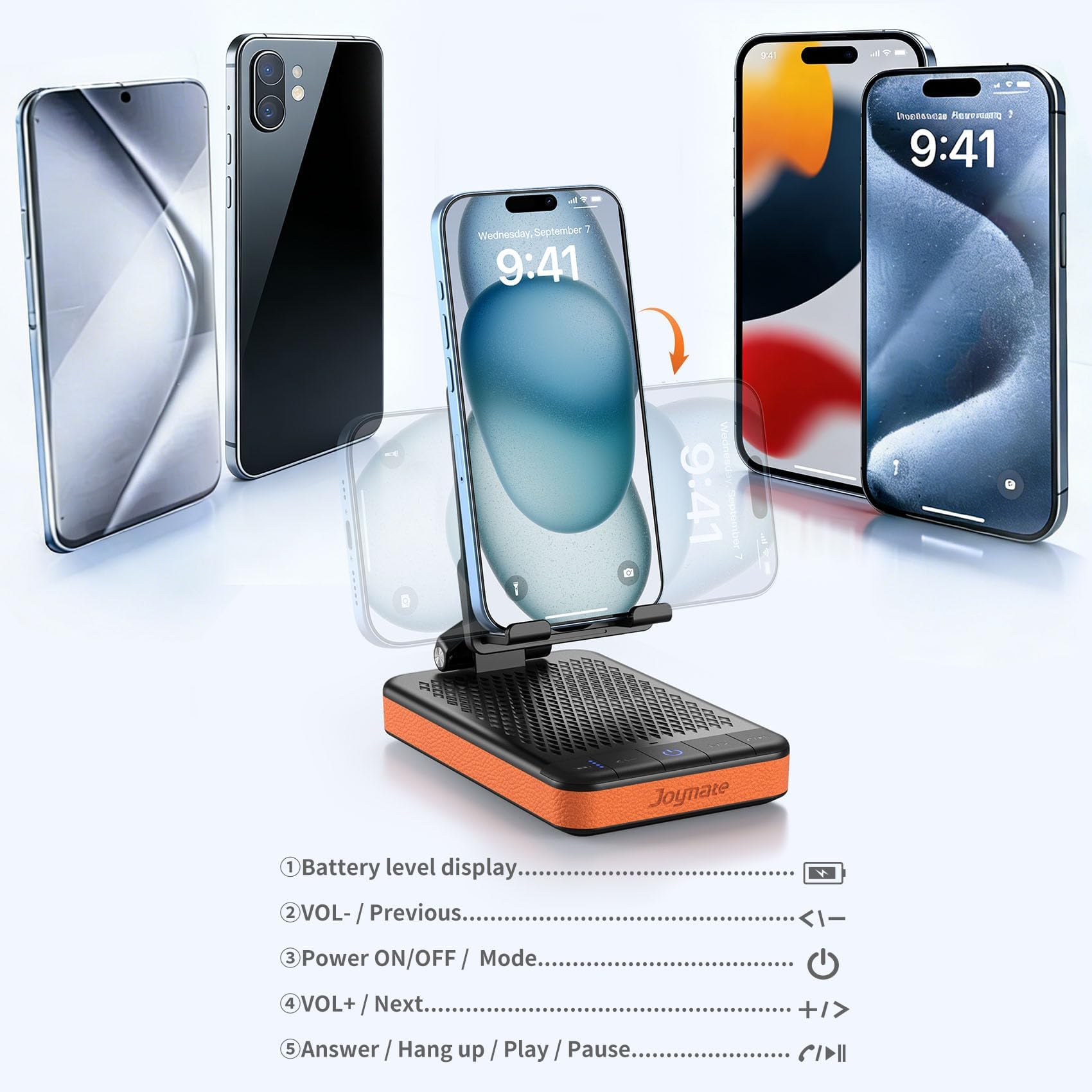 Joymate Portable Charging Phone Stand with 2 Speakers, Gift for Men Wo - View 5