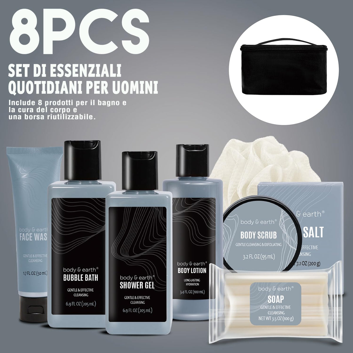 Body Earth 8pc Leather Gifts for Men Spa Gifts Bath Sets for - BODY & EARTH Official Imagery - 3