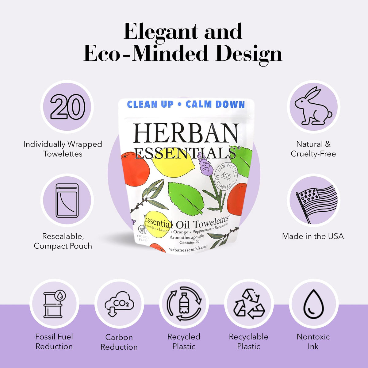 Herban Essentials Natural Wipes Towelettes Essential Oil 20 - Herban Essentials Official Imagery - 4