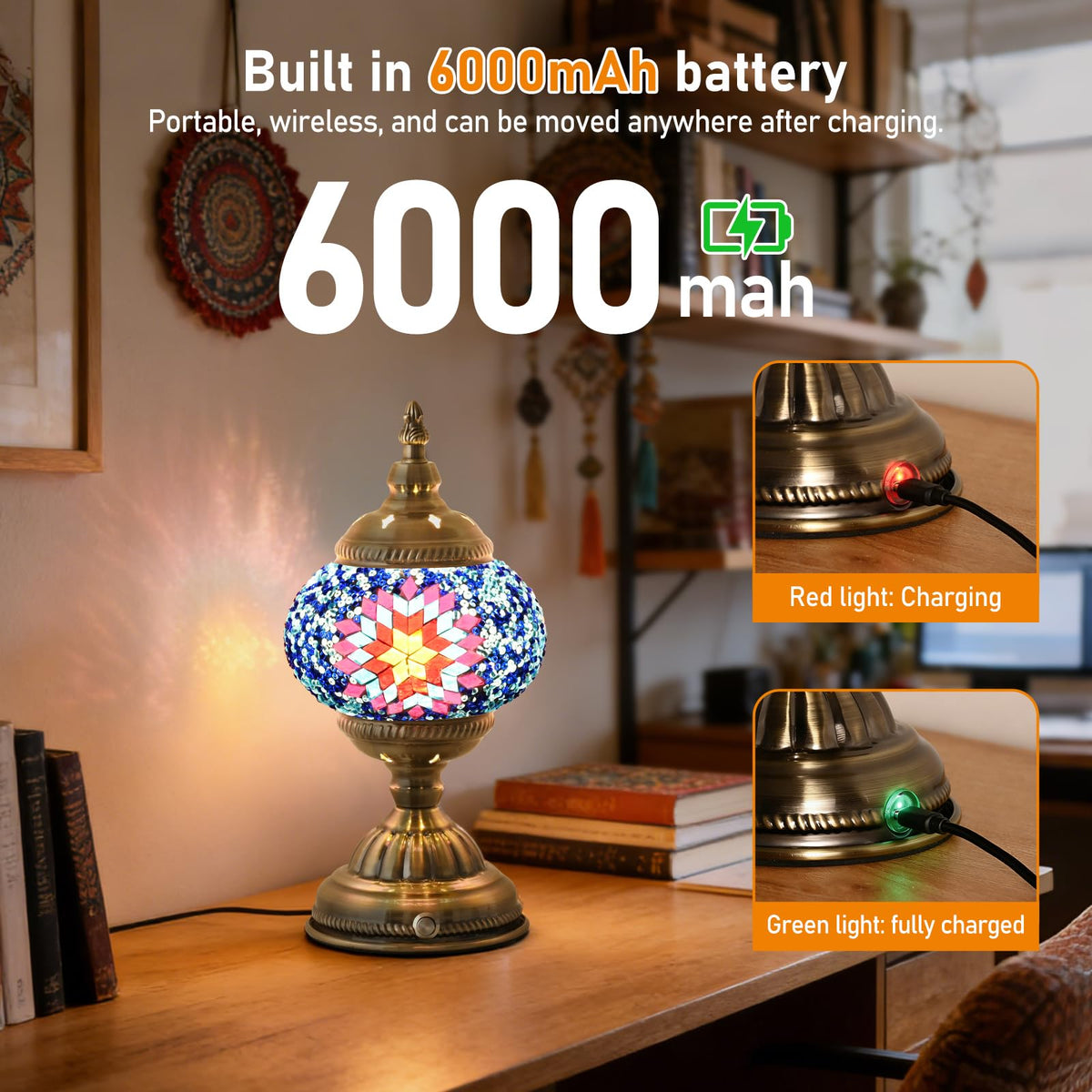Portable Rechargeable Turkish Bronze Base Table Lamp 6000mAh - Caelumslvd Official Imagery - 6