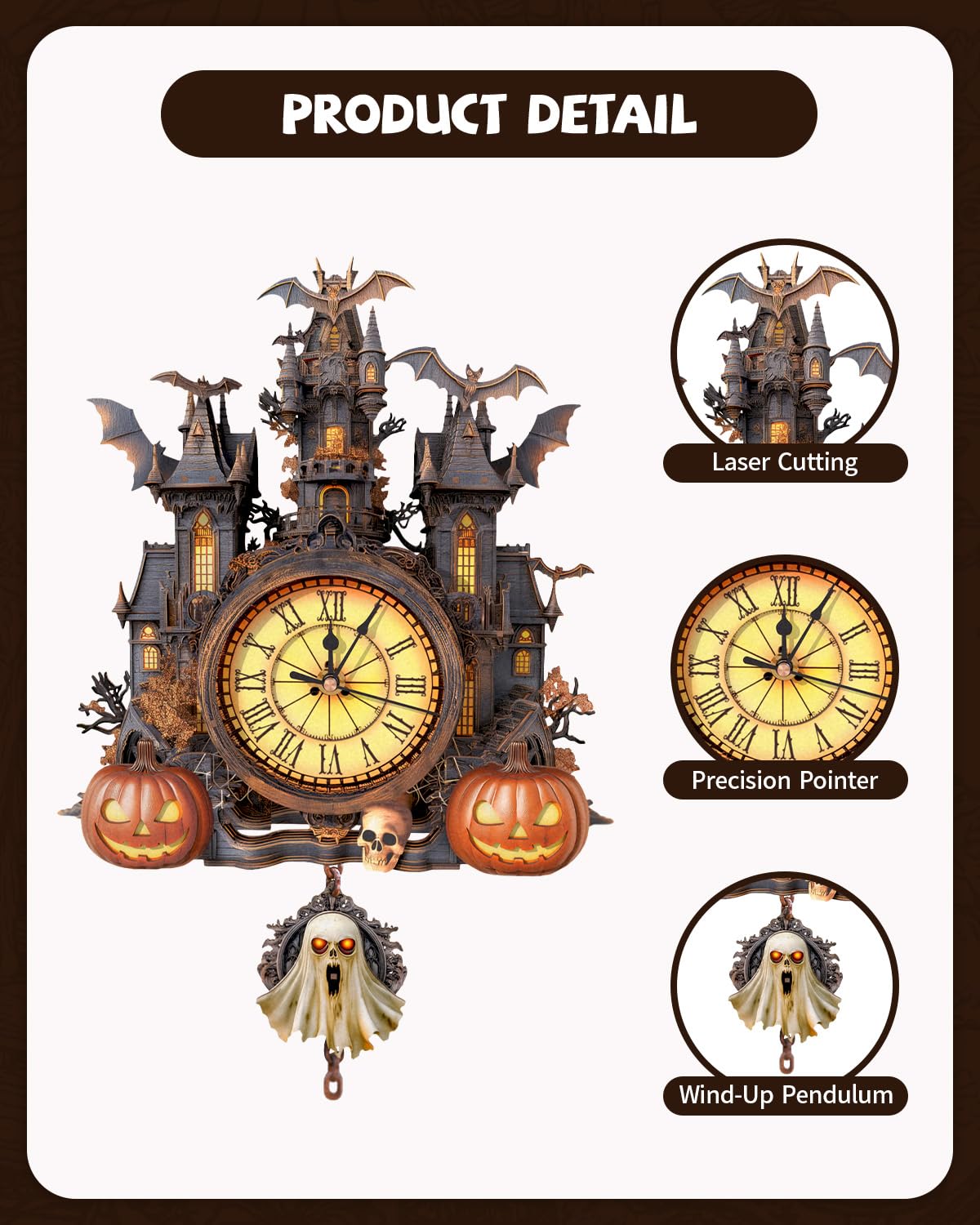 3D Puzzles for Adults Halloween Cottage Clock 3D DIY Model - Rnfinewow Official Imagery - 6