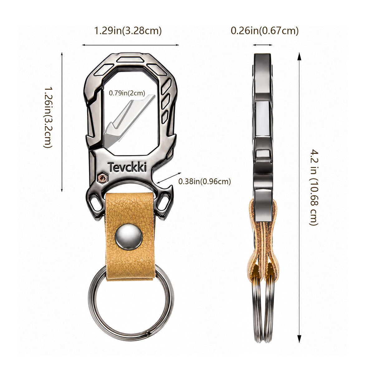 Tactical leather keychains Carabiner Car Key Chains Bottle - Tevckki Official Imagery - 3
