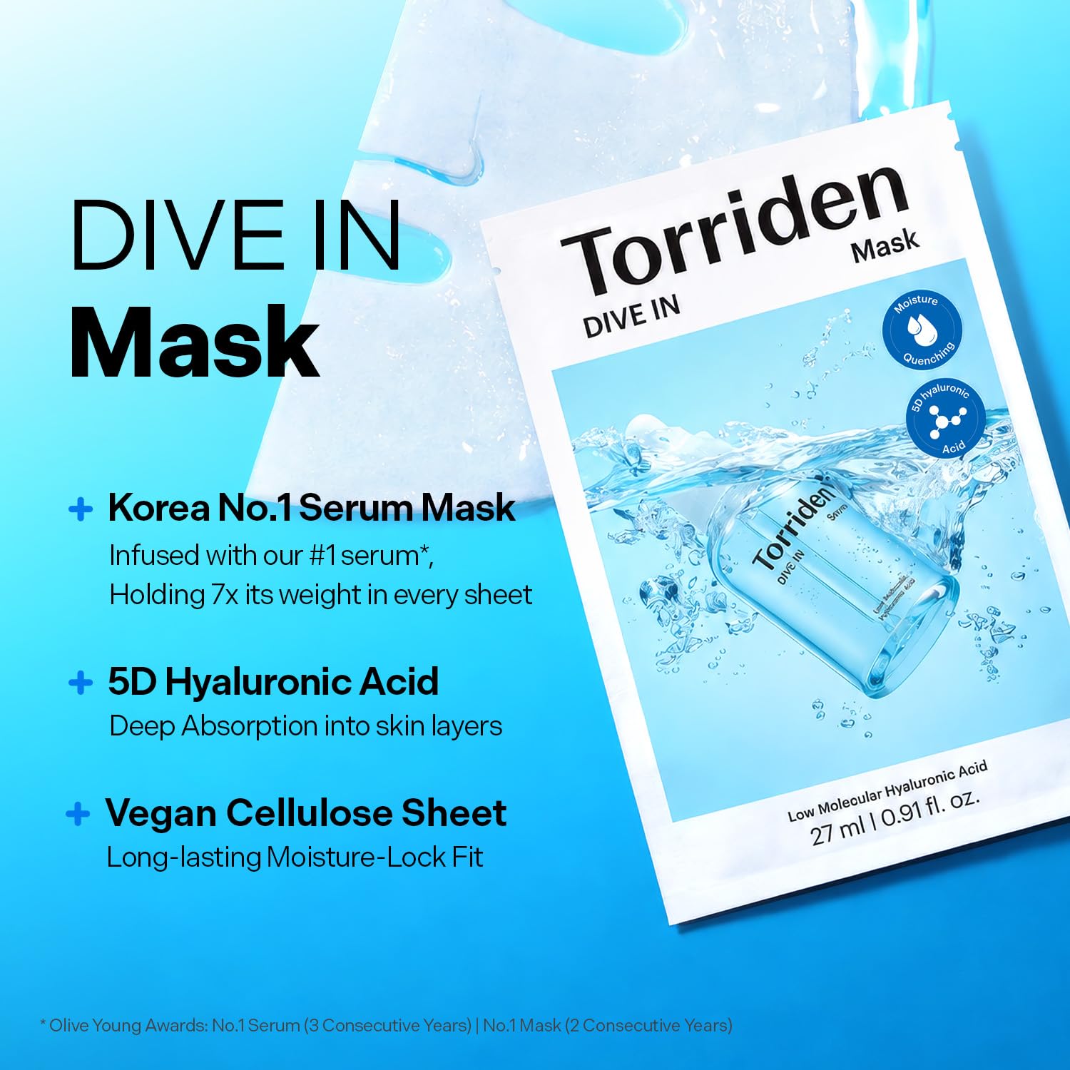 Torriden DIVE IN Hyaluronic Acid Facial Mask (10 sheets) - Torriden