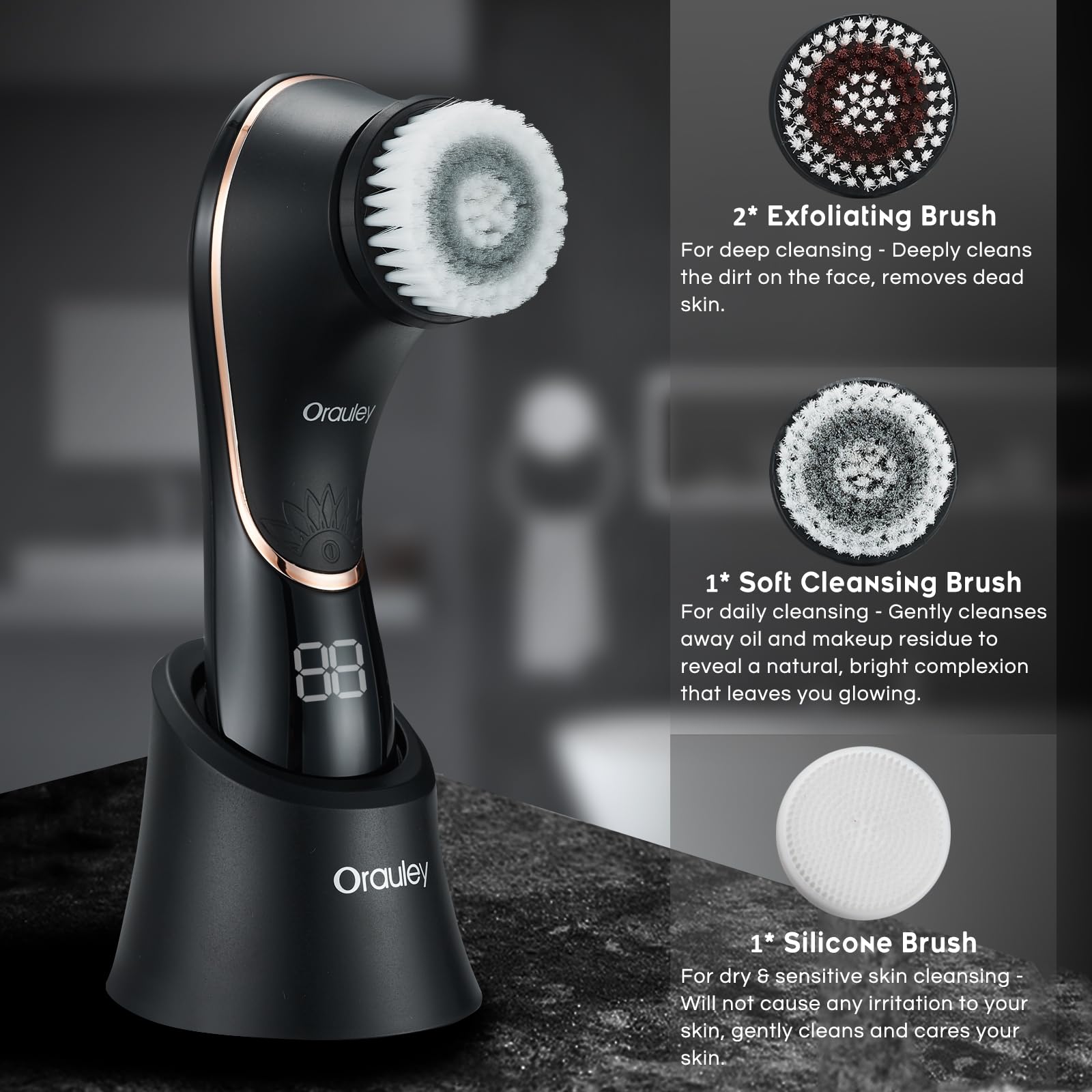 Facial Cleansing Brush Electric Face Scrubber Rechargeable - Orauley Official Imagery - 4