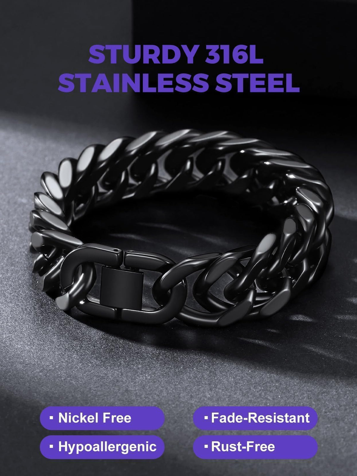 Richsteel Cuban Link Beacelet for Men Gold Black Silver 6 8 - Richsteel Official Imagery - 4