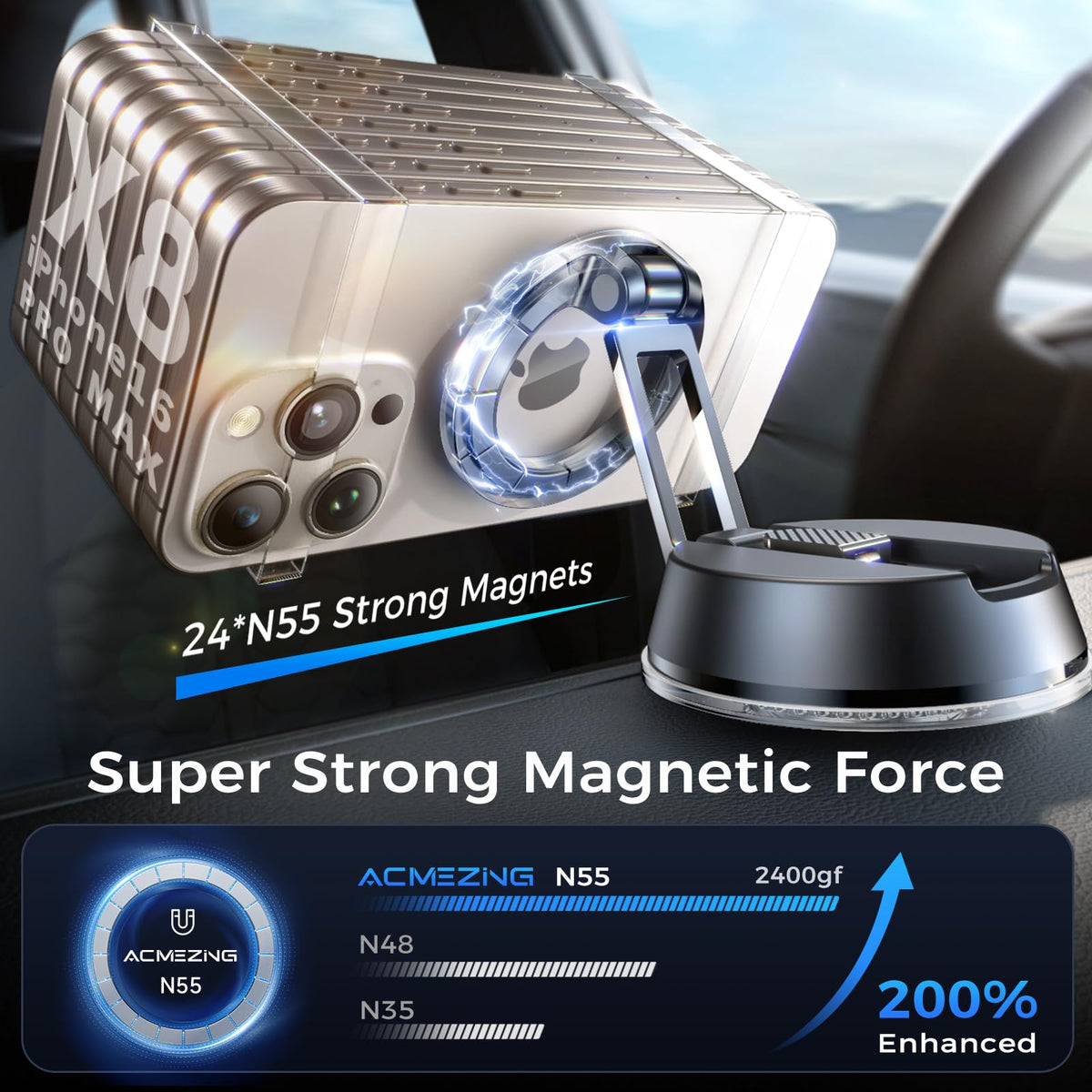 Carbon Fiber Reinforced Car Phone Holder for MagSafe 78 LBS - ACMEZING Official Imagery - 6