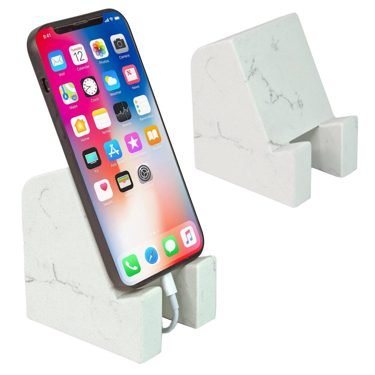FLOWMAR Marble Phone Stand for Desk Heavy Quartz Cell Phone - FLOWMAR Official Imagery - 1