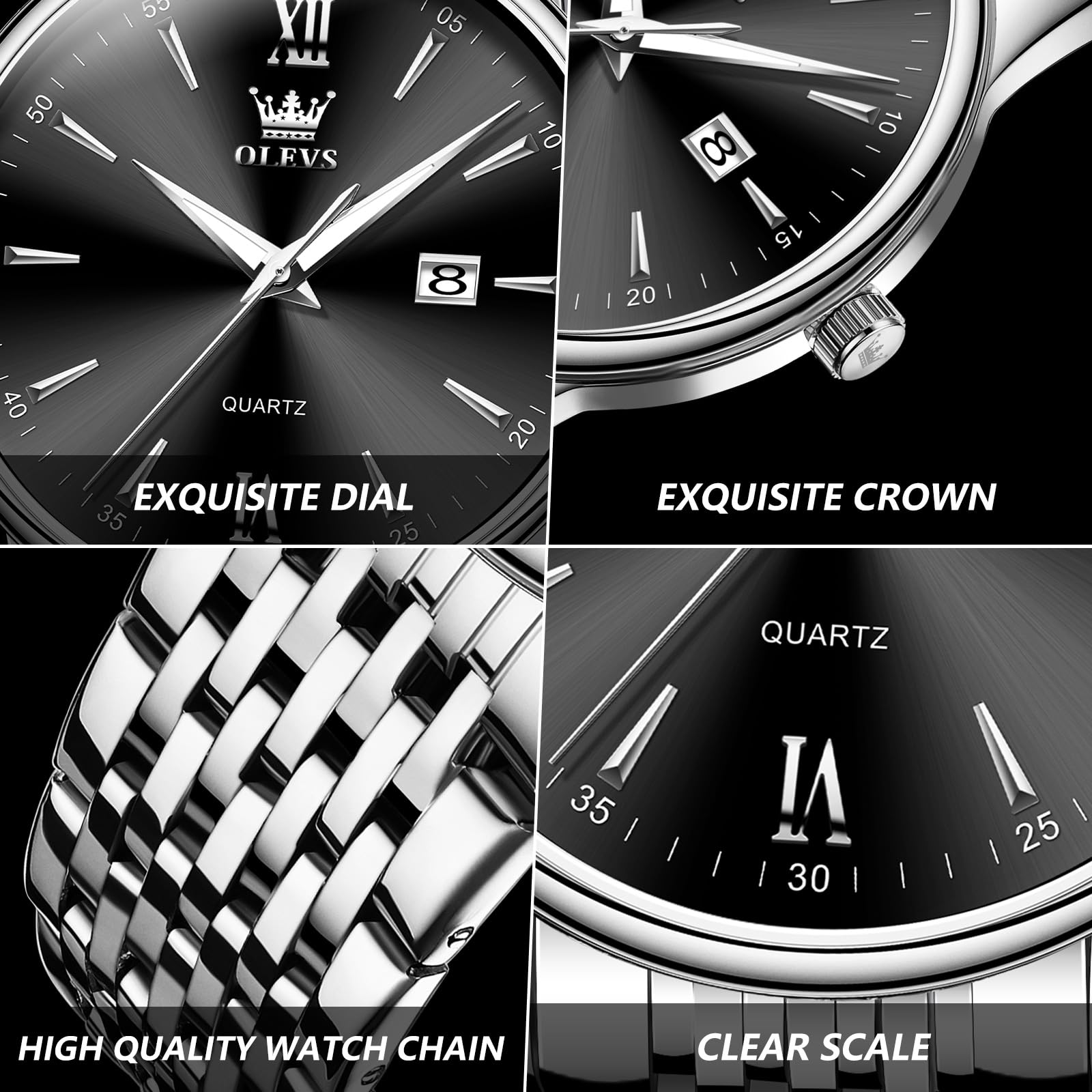 OLEVS Watches for Men Luxury Stainless Steel 30M Waterproof Quartz Dre - View 6