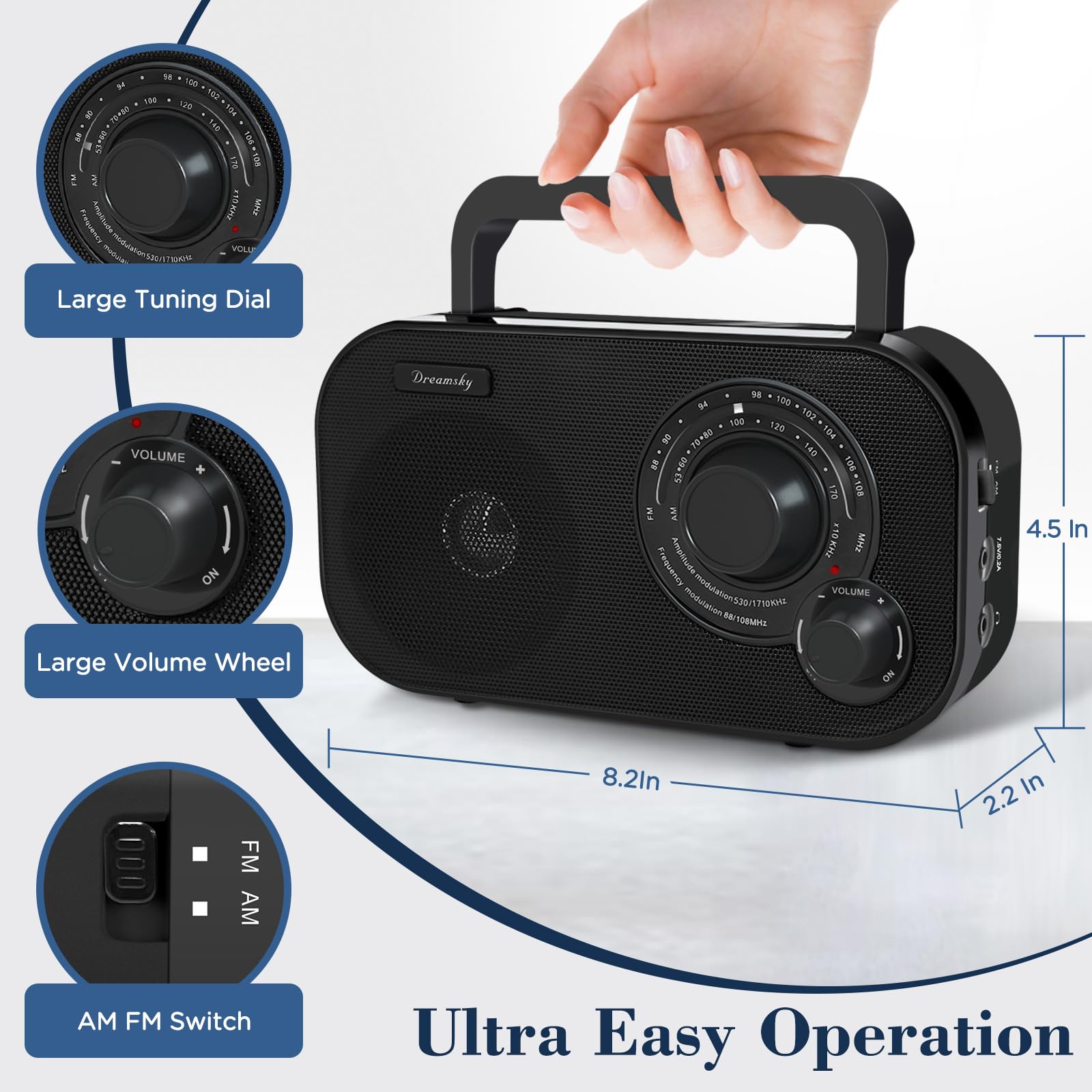 DreamSky AM FM Portable Radio – AC or Battery