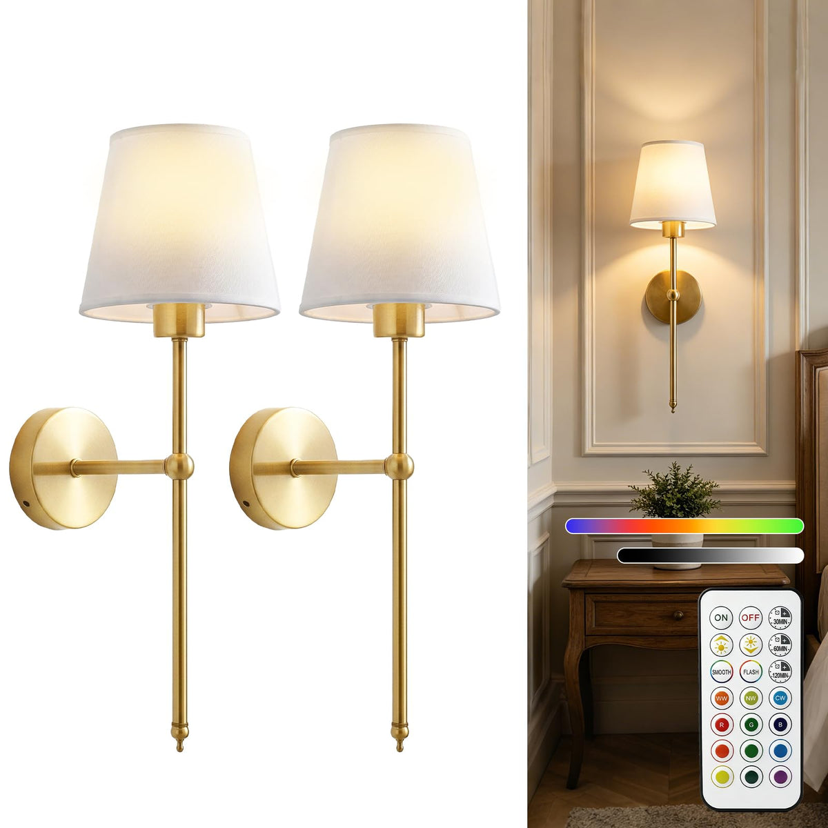 Battery Operated Wall Sconces Set of 2 Wireless Rechargeable - VANZLIFE Official Imagery - 2