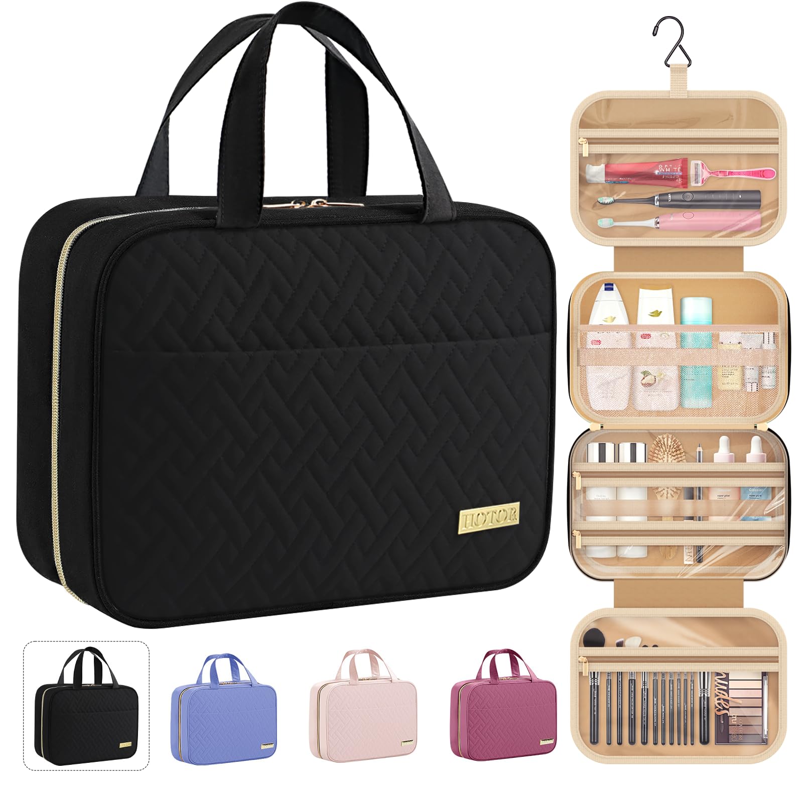 HOTOR Hanging Travel Toiletry Bag Women Men Essentials Black - HOTOR Official Product View 2