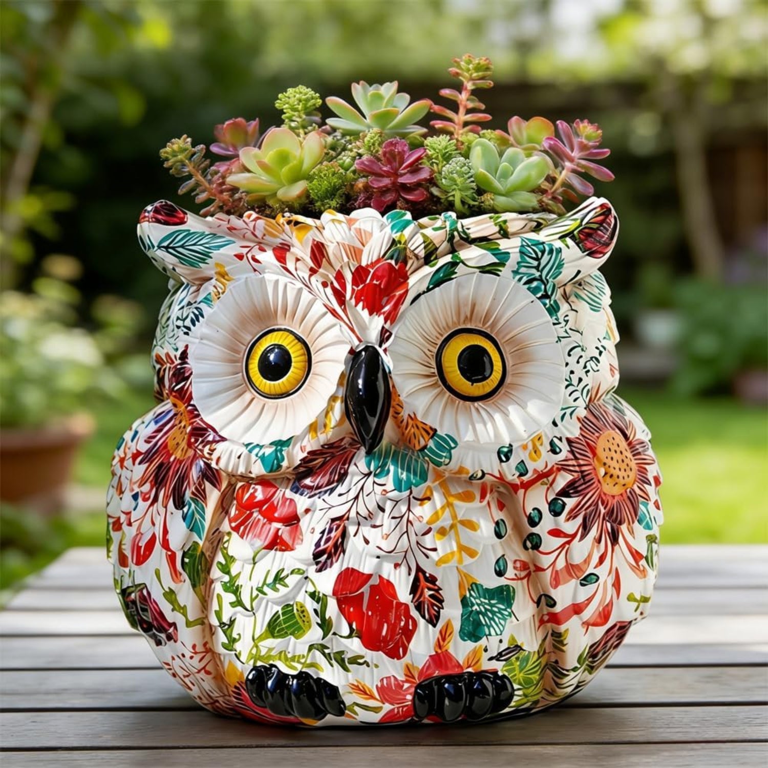 Cute owl-shaped planter by LovTocTic with succulent plants, perfect for indoor or outdoor decorative gardening.