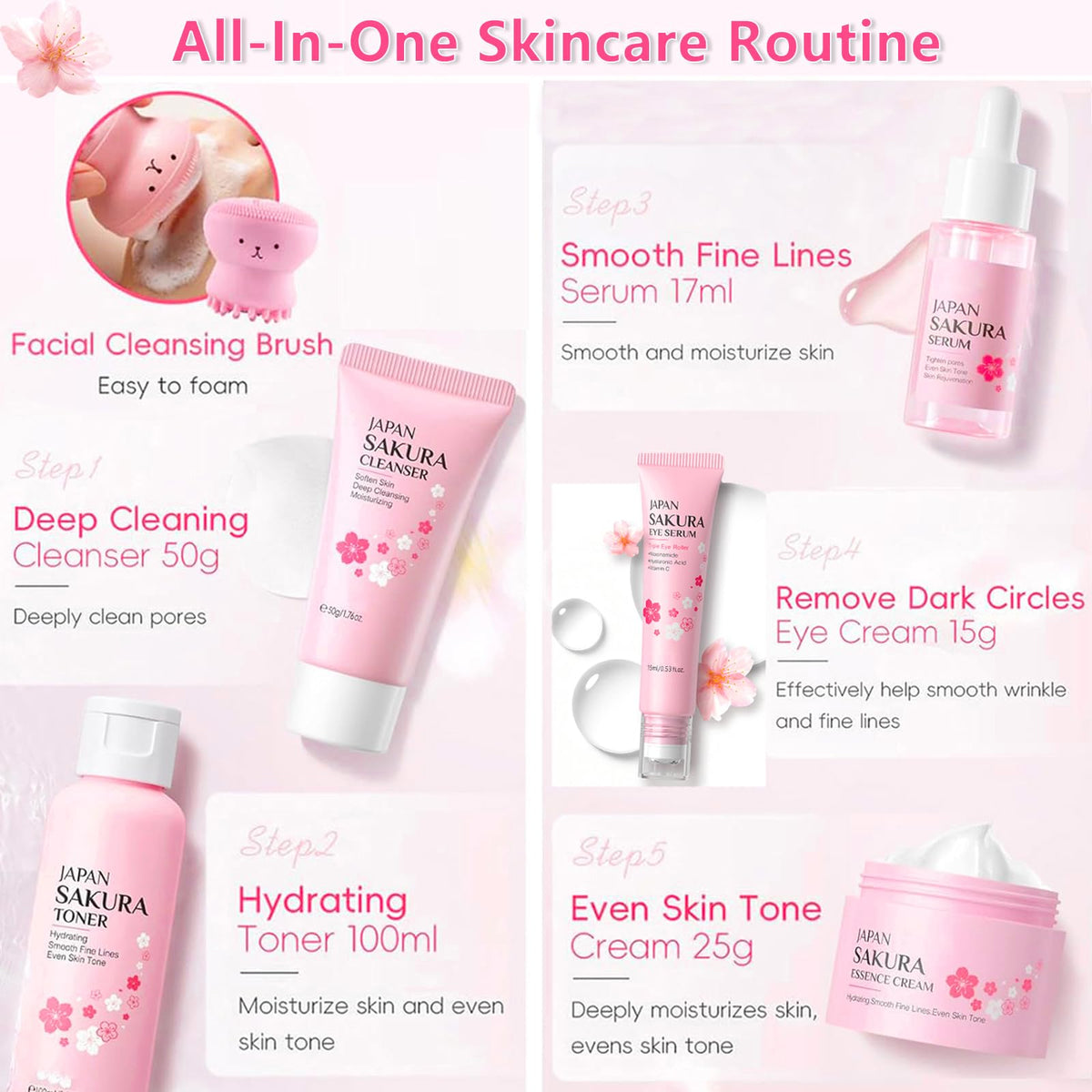 Sakura Skin Care Set for Kids Teen Girls 15PCS Daily Gentle - BliBling Official Imagery - 4