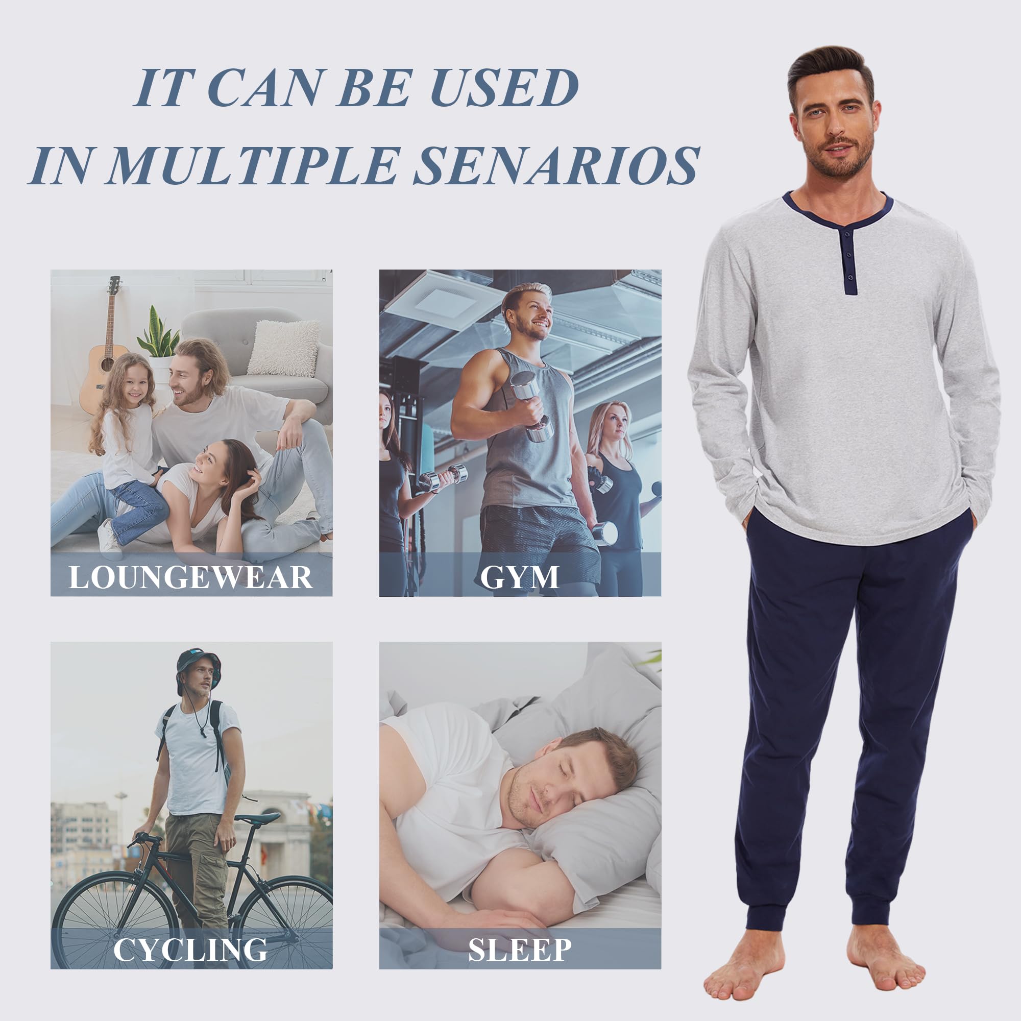 Navisting Men's 100% Cotton Henley Pajama Set 2-Piece Lounge Slee - Navisting Official Product View 6