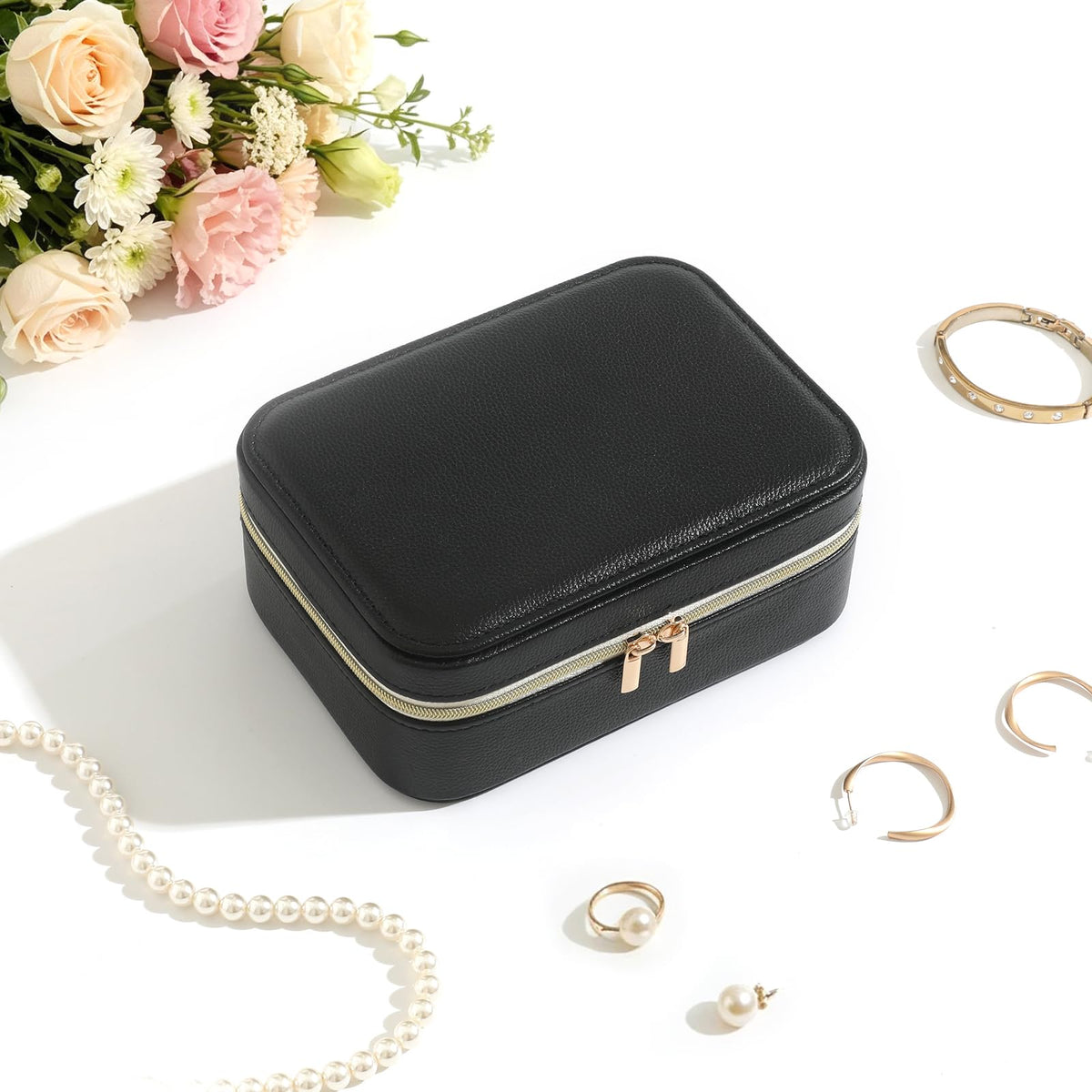 Genuine Leather Travel Jewelry Organizer Case with 6 Zipper - NGVRC Official Imagery - 4
