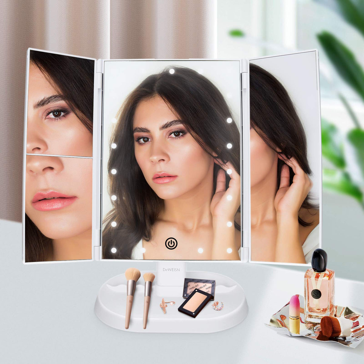 Trifold Lighted Vanity Makeup Mirror with 21 LEDs Lights 1x - deweisn Official Imagery - 3