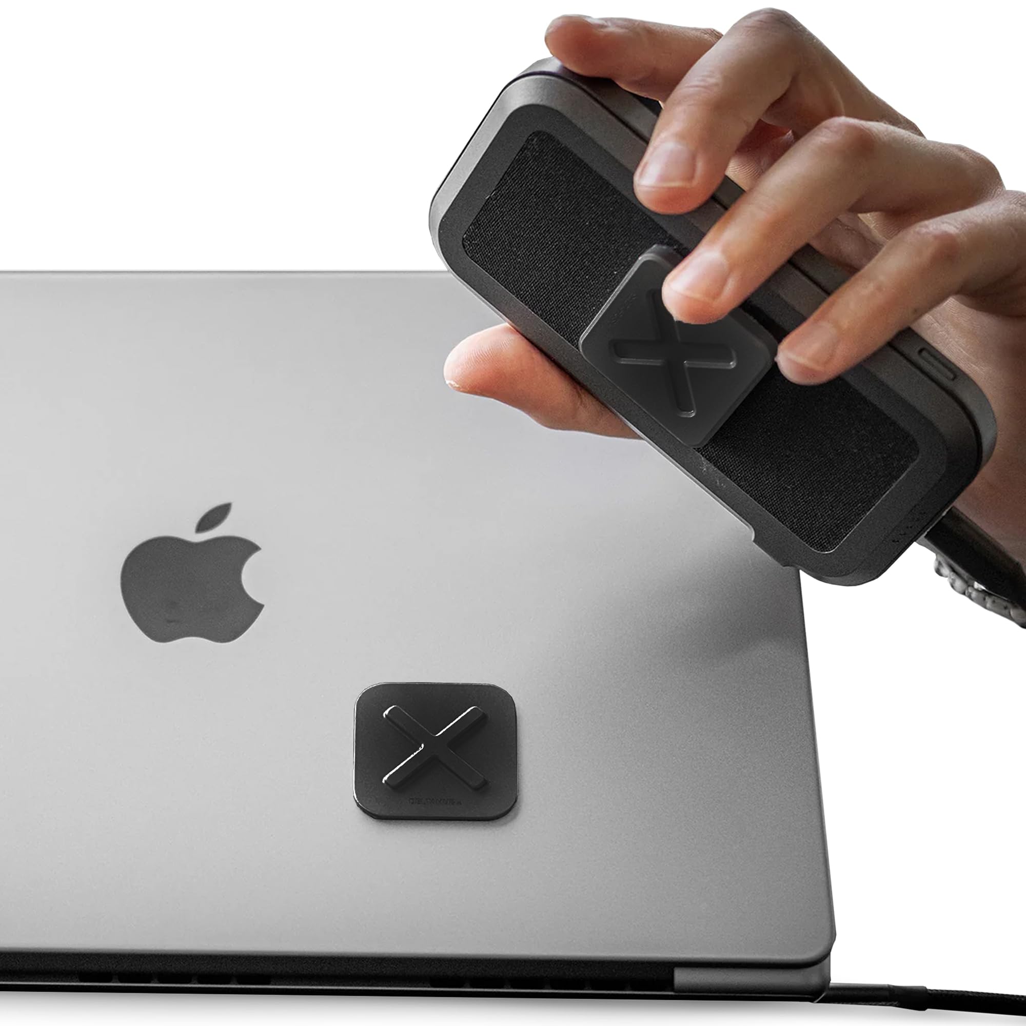 DELTAHUB HoldX Magnetic Mount - Universal Phone & External Device Holder for Laptops, Desks | Strong Magnetic Stand for SSDs & Mobile Device (Black)