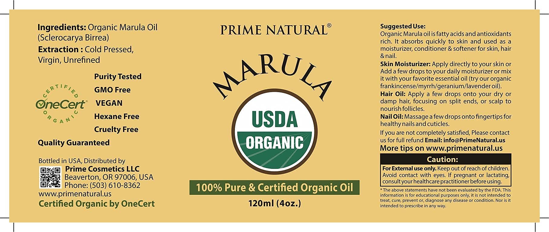 PRIME NATURAL Organic Marula Oil, Pure, Cold Pressed, USDA Certified - PRIME NATURAL Official Product View 7